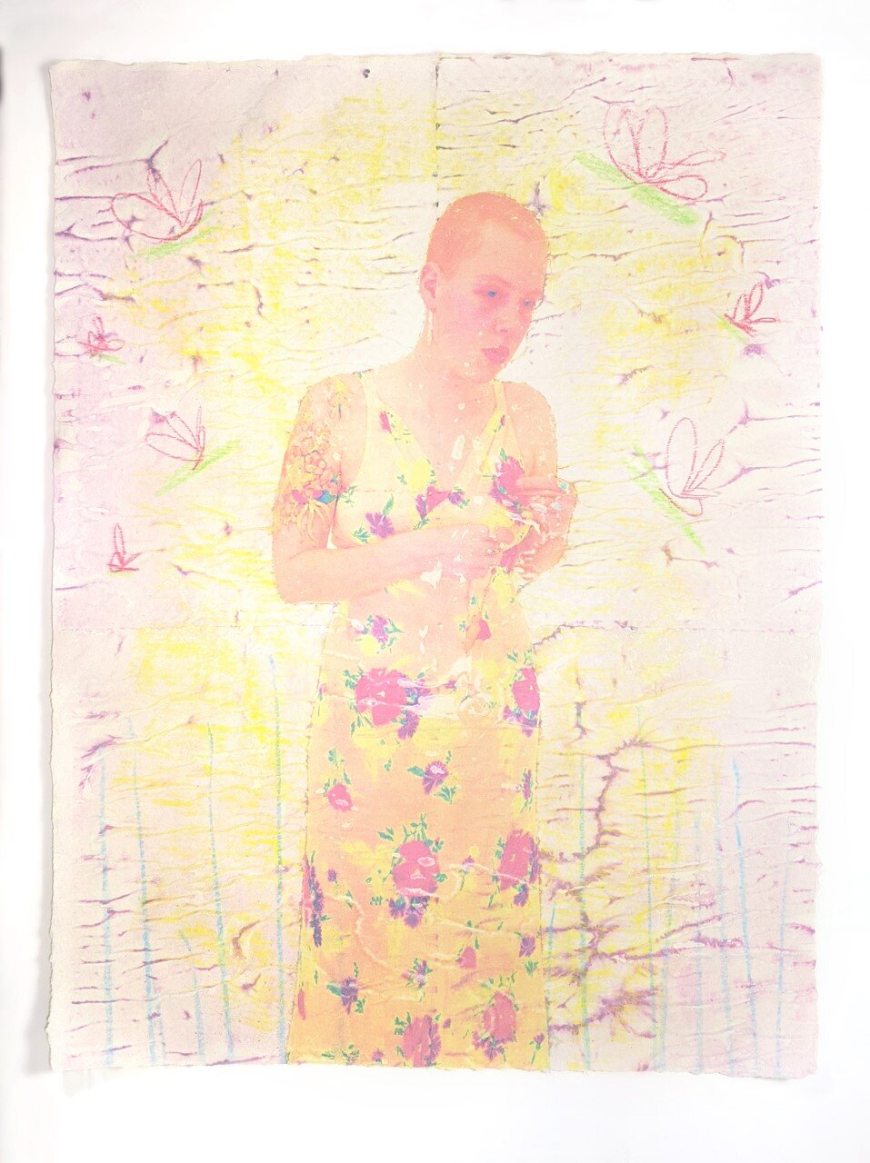  Kayla Story   Silence surrounding , 2020  From the series: All That is Solid Melts into Air  Handmade paper, digital image pressure transfer, watercolor  
