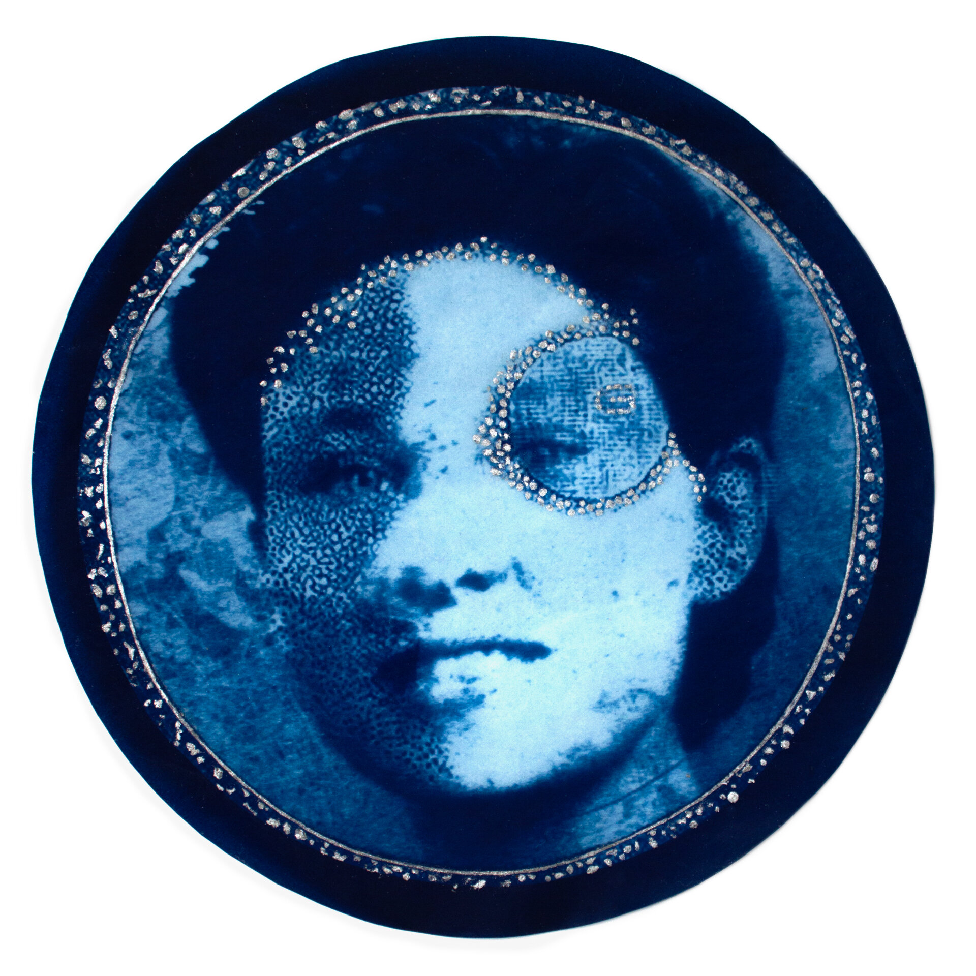 Kimberly Chiaris, Beyond a Shadow 3, 2018, Beyond a Shadow, Cyanotype on cotton vellum with silver leaf and varnish, On loan courtesy of the artist.