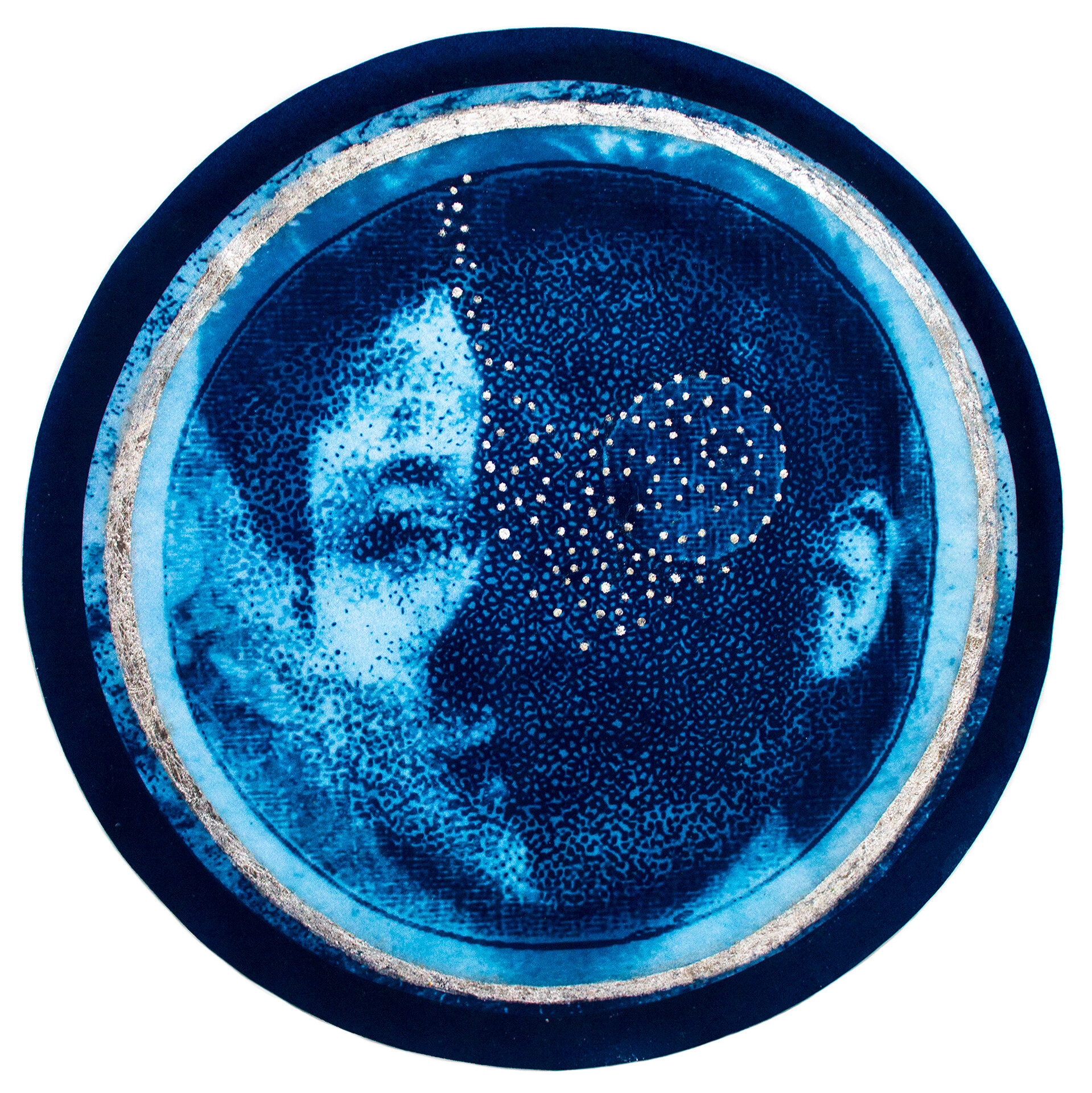 Kimberly Chiaris, Beyond a Shadow 2, 2018, Beyond a Shadow, Cyanotype on cotton vellum with silver leaf and varnish, On loan courtesy of the artist.