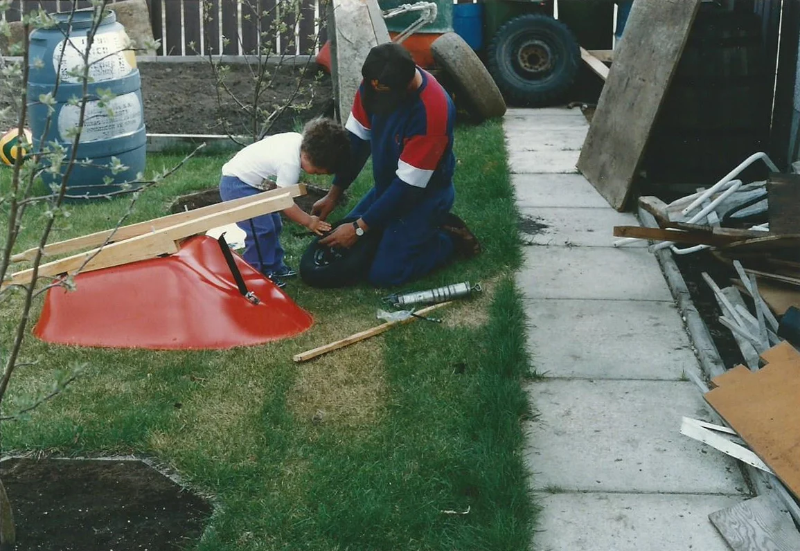 Working with my dad in the family home backyard. 1990, Edmonton, AB