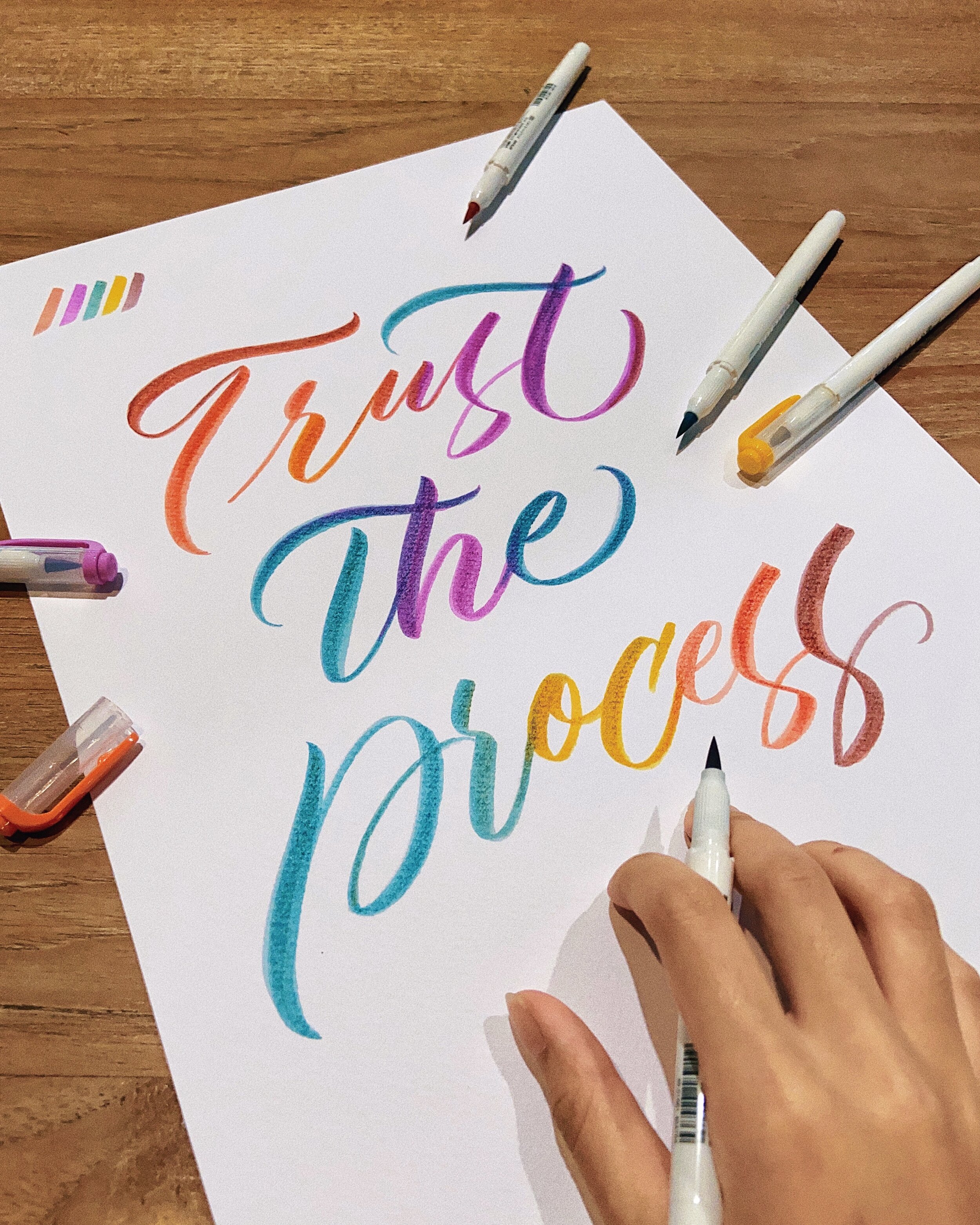 Trust The Process - Colourful Brush Lettering