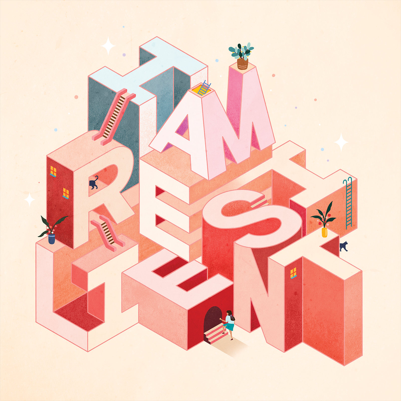 I Am Resilient - 3D Isometric Illustration &amp; Lettering