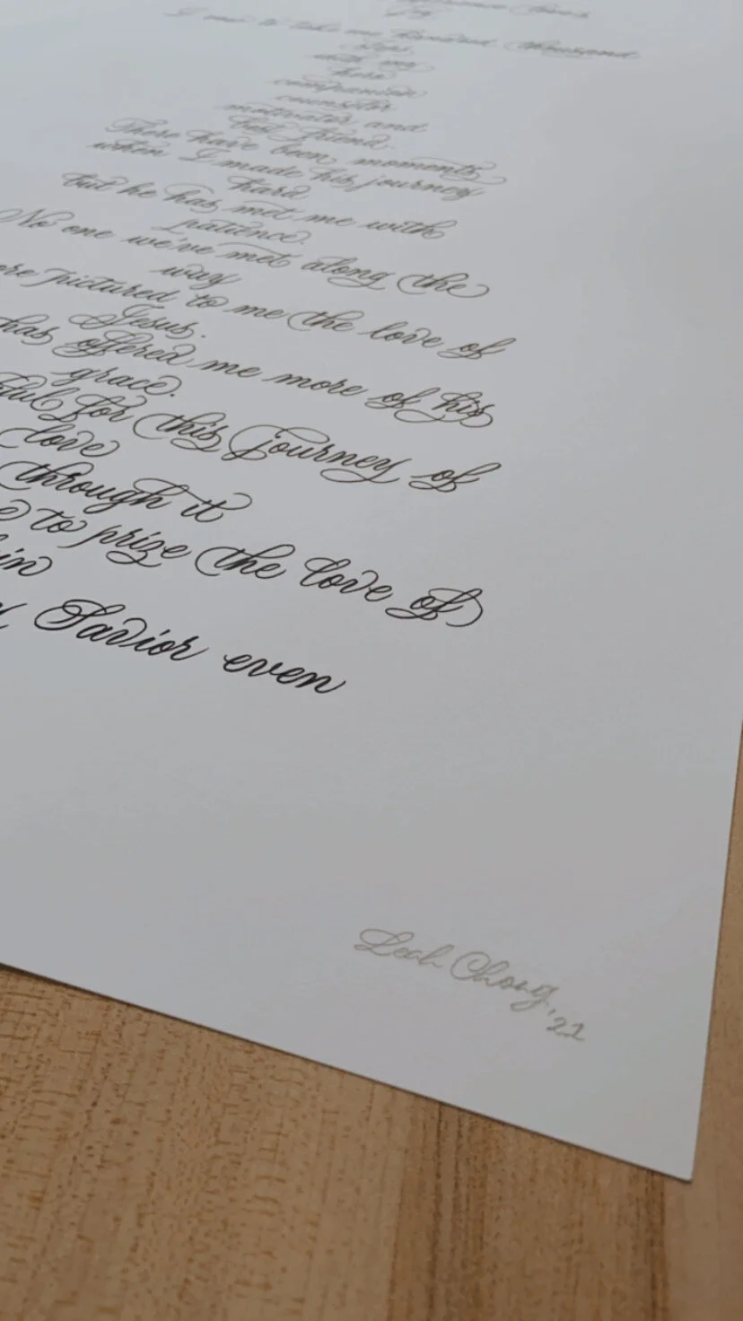 Large Custom Calligraphy Artwork - Mary Ann Catolos Wedding Anniversary Poem