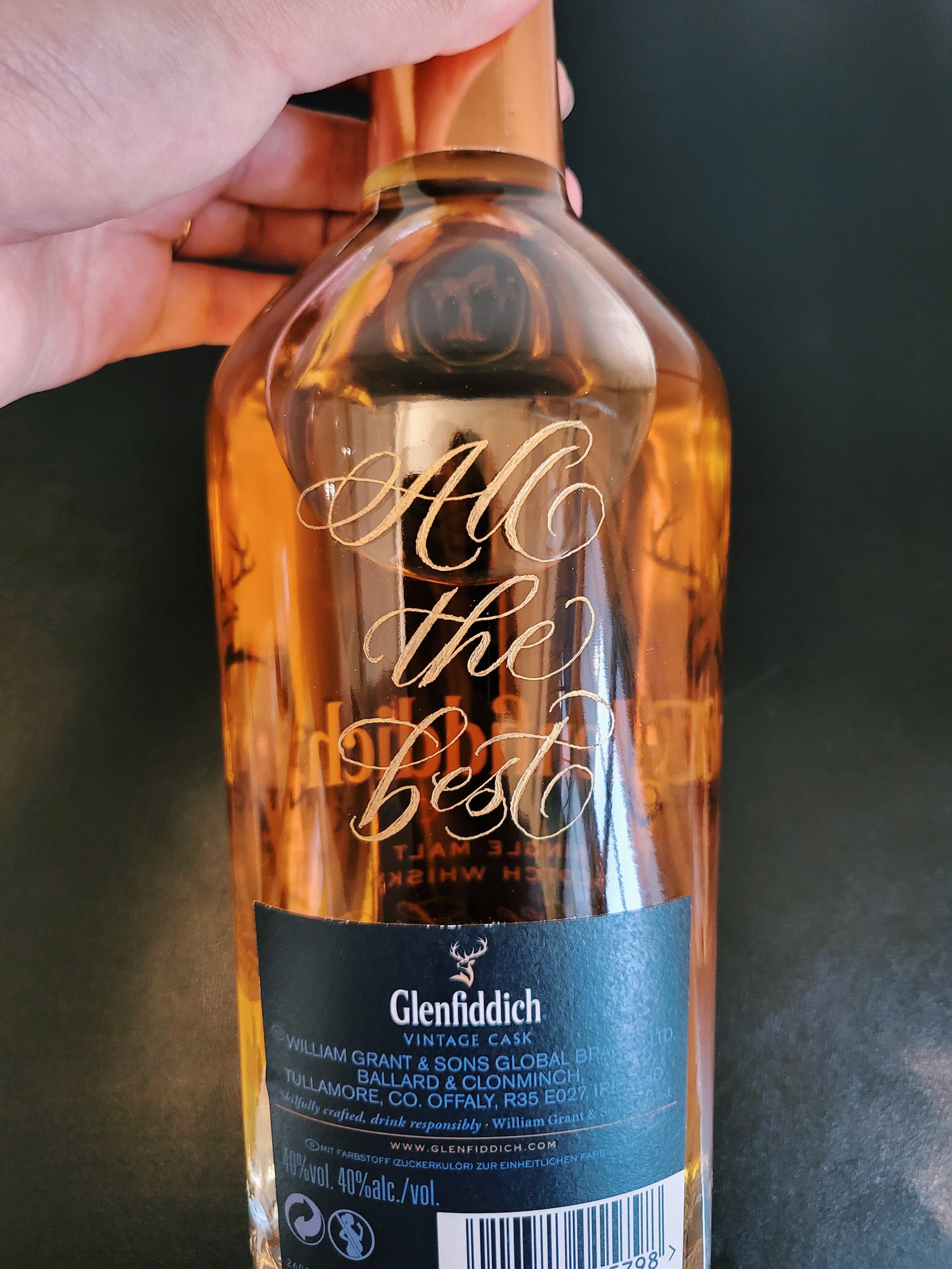 Personalised Glenfiddich Scotch Whisky - All The Best - Calligraphy Engraving - Farewell Gift
