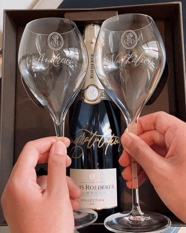 Calligraphy Engraving on Louis Roederer Champagne Flutes