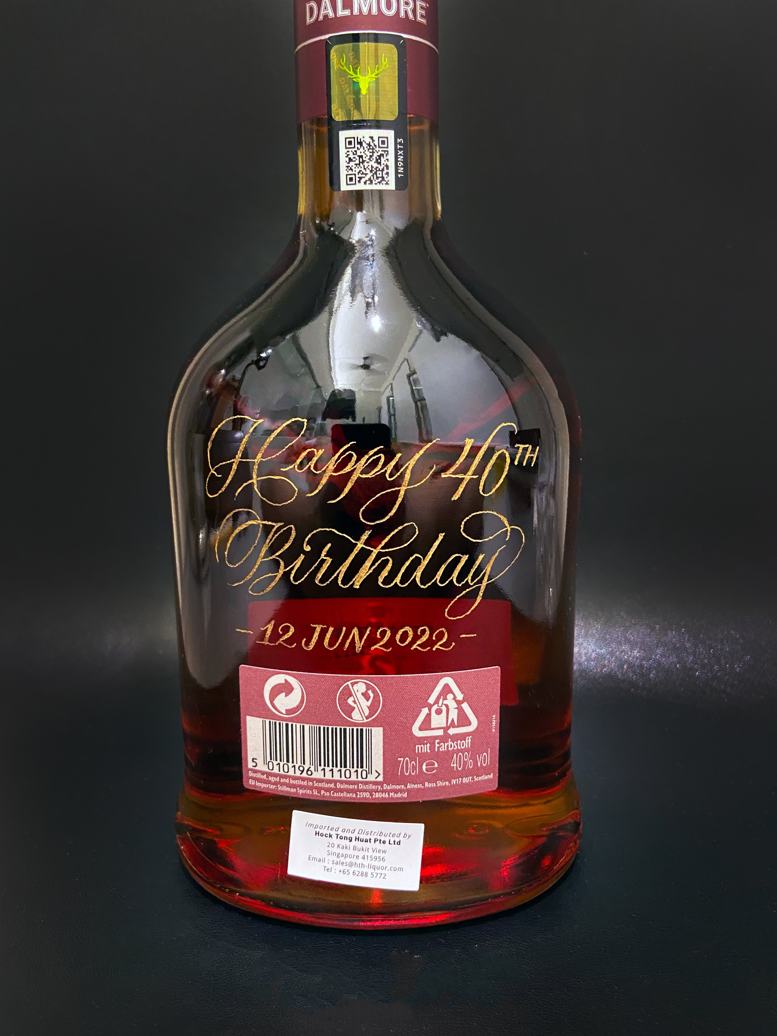 Birthday Calligraphy Engraving on Dalmore Single Highland Malt Scotch Whisky Aged 12 Years