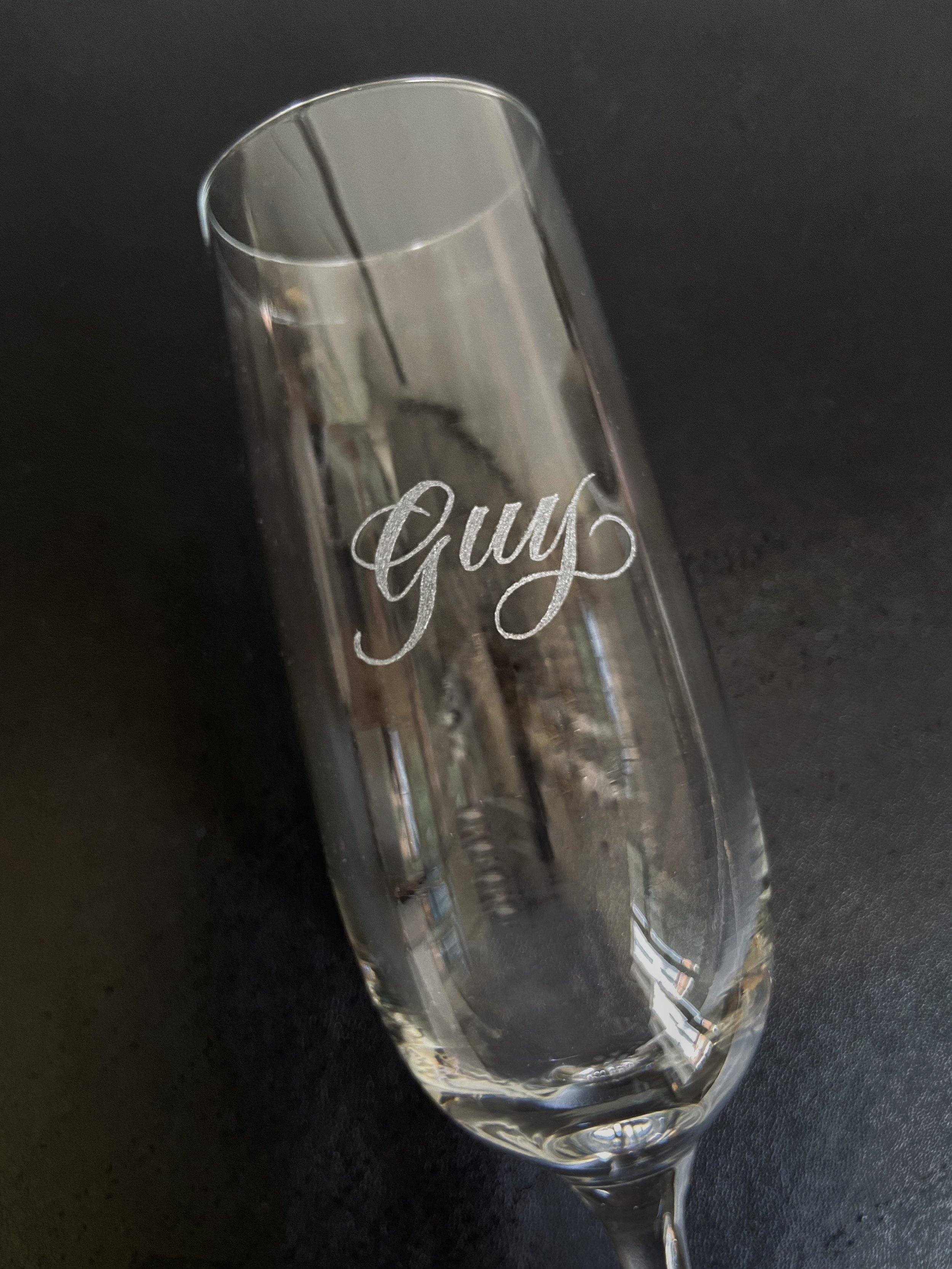 Calligraphy Engraved Champagne Flute - Guy