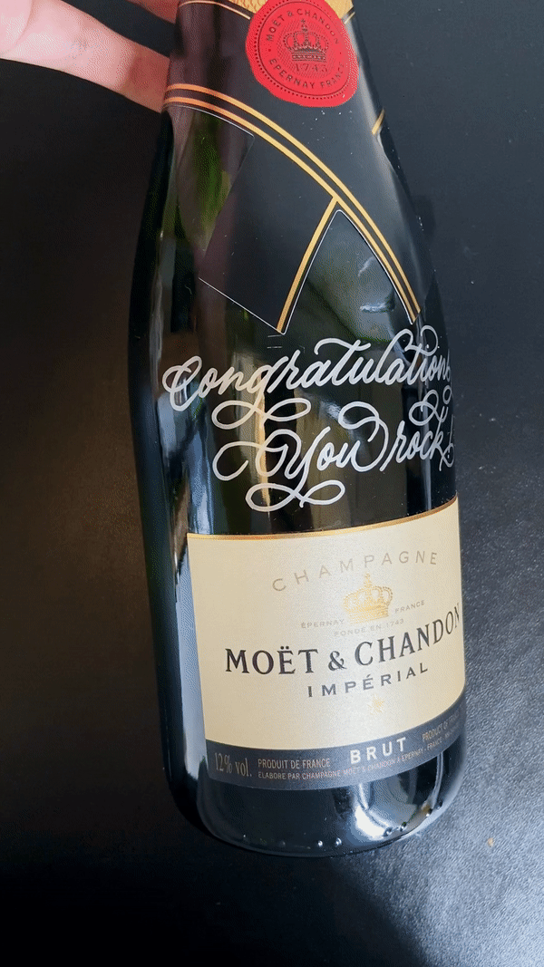 Moet Chandon with Calligraphy Custom Message Ink