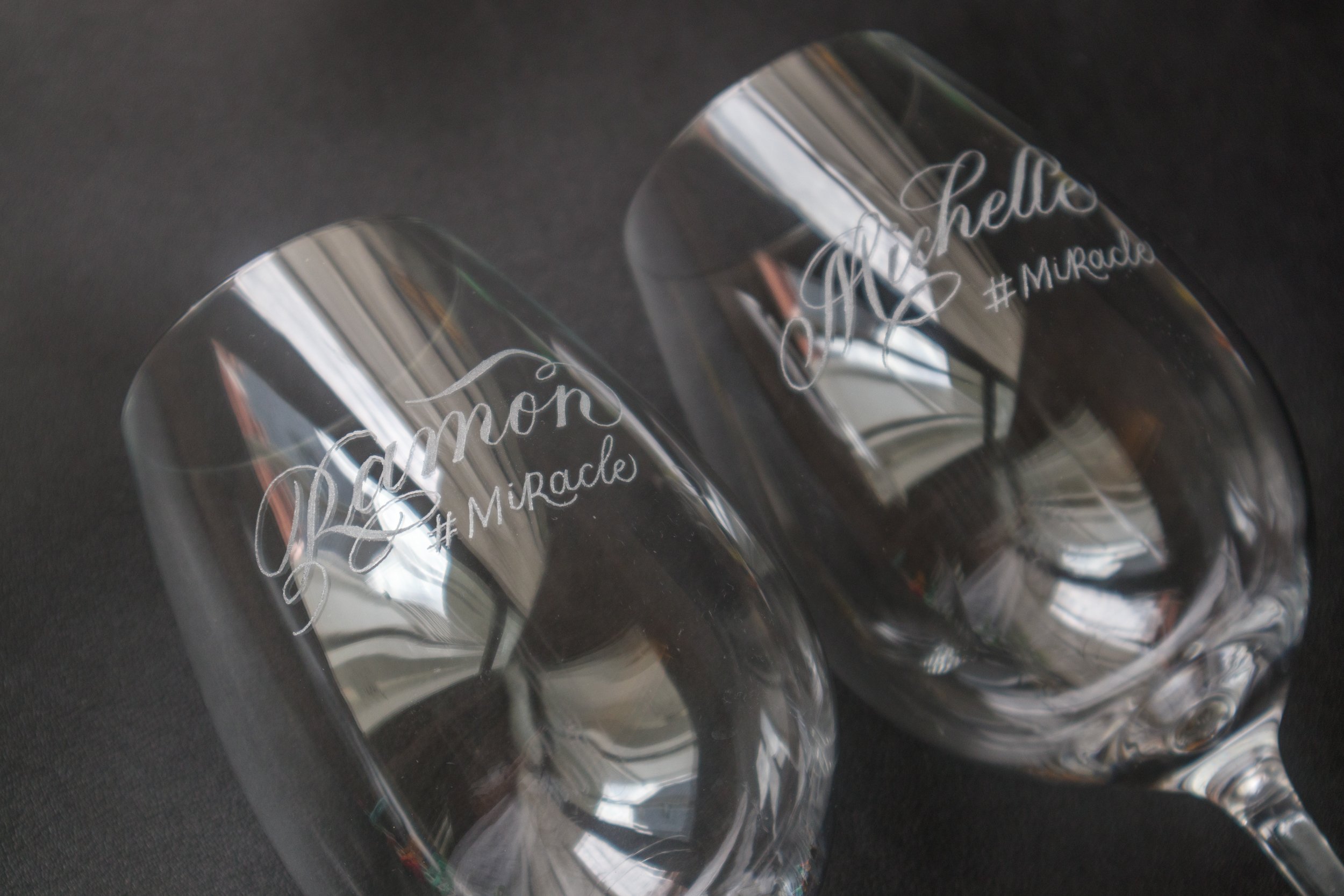 Engraved Wedding Wine Glasses with Wedding Hashtag