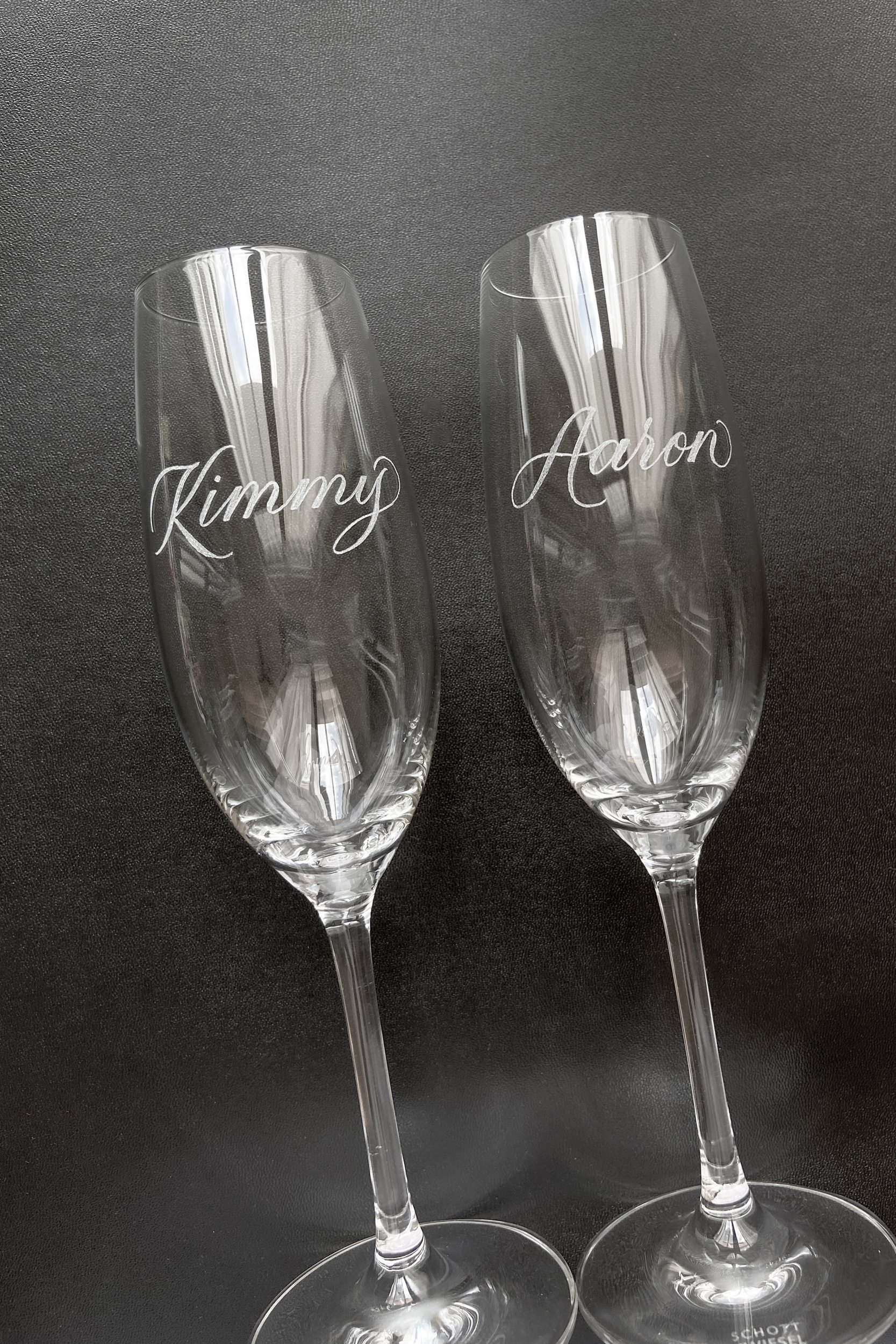 Calligraphy Engraved Wedding Champagne Flutes