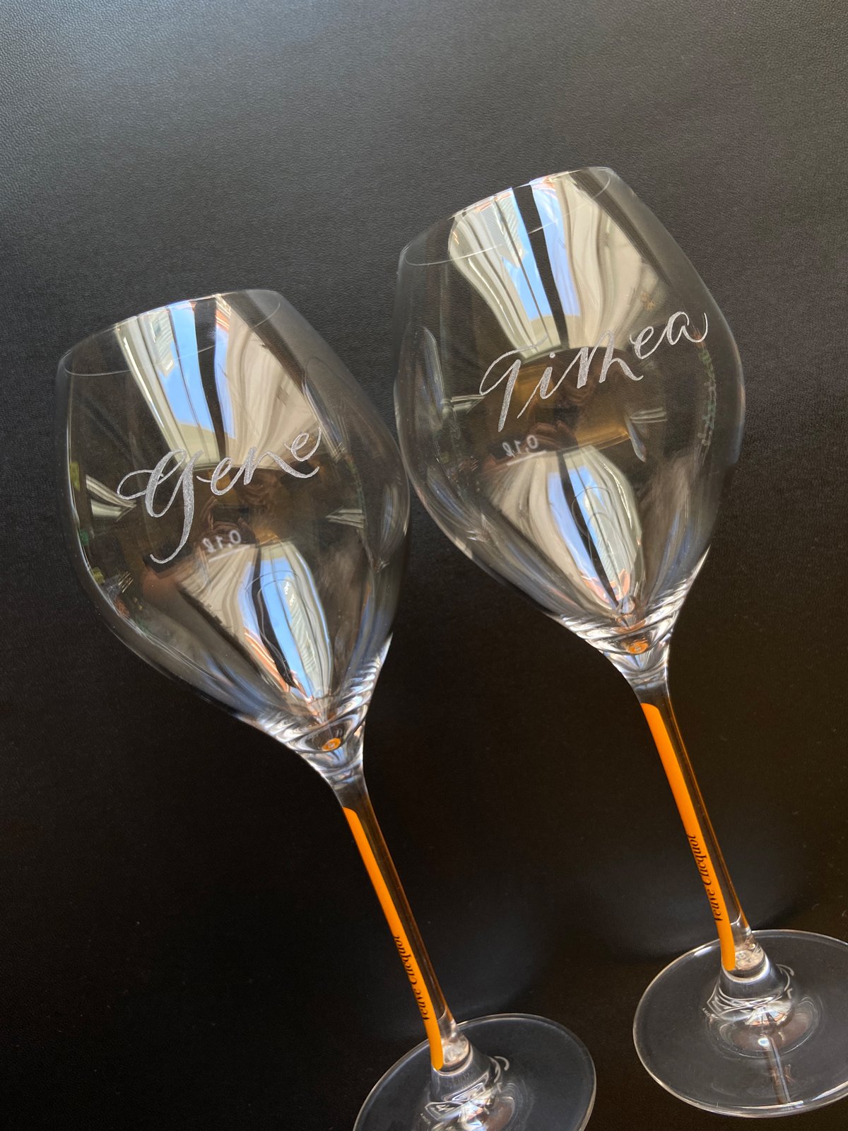 Engraved First Names on Veuve Clicquot Champagne Flutes