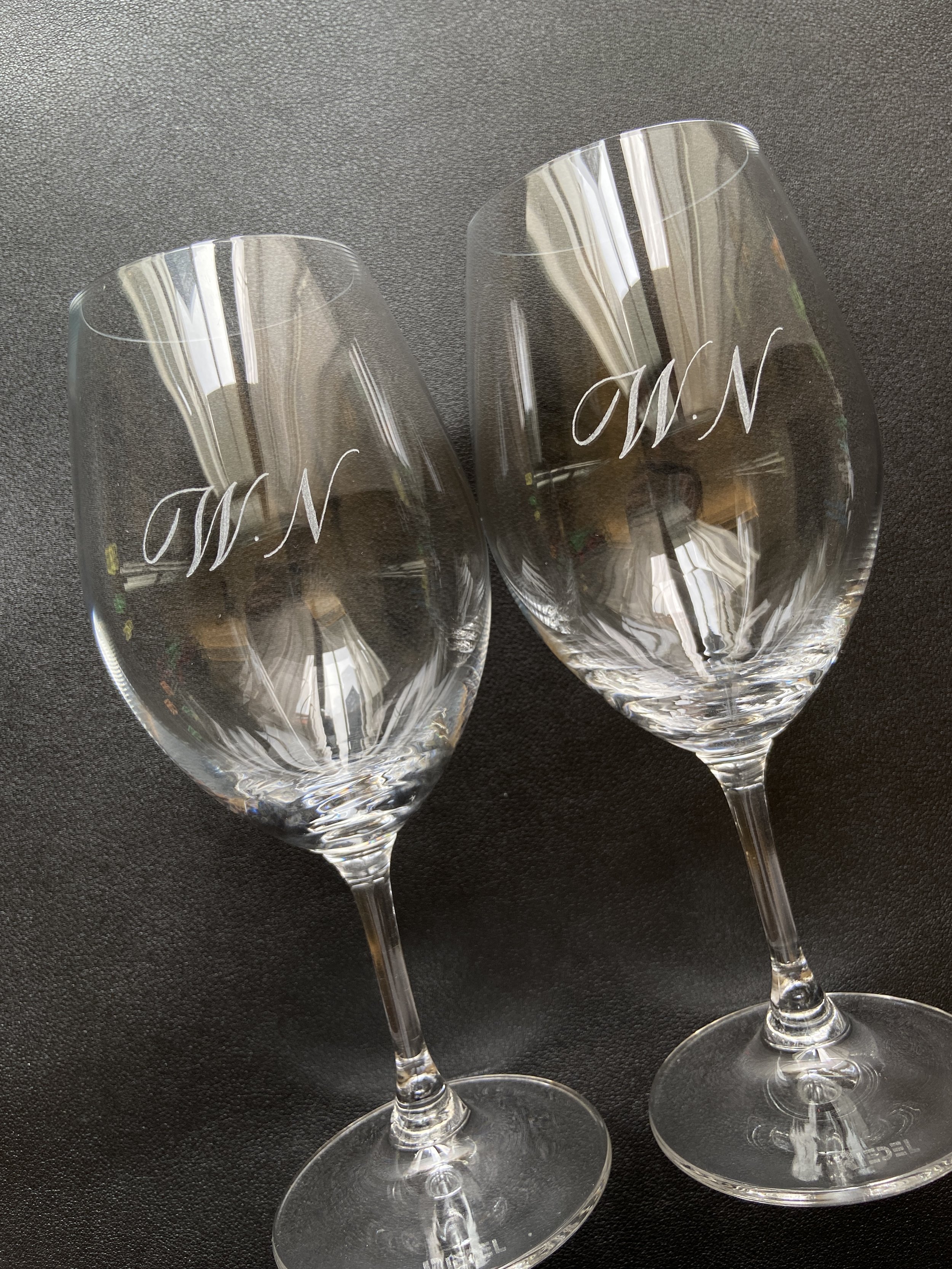 W.N. Initials on Riedel Red Wine Glasses
