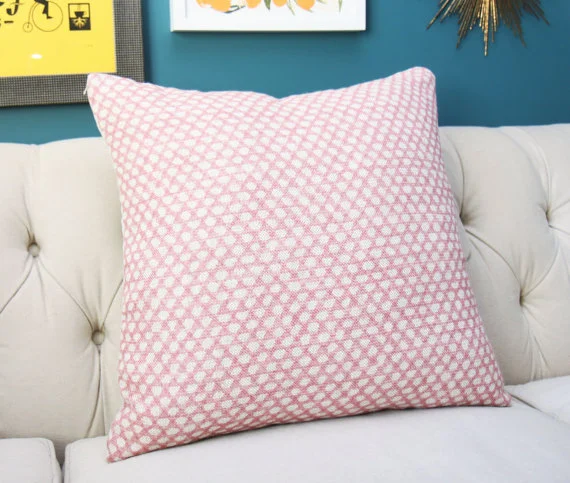 Blush Pink and Natural Printed Geometric Pillow Cover - Designer Block Print Pillow Cover - Pink and Neutral Home Decor - Light Pink