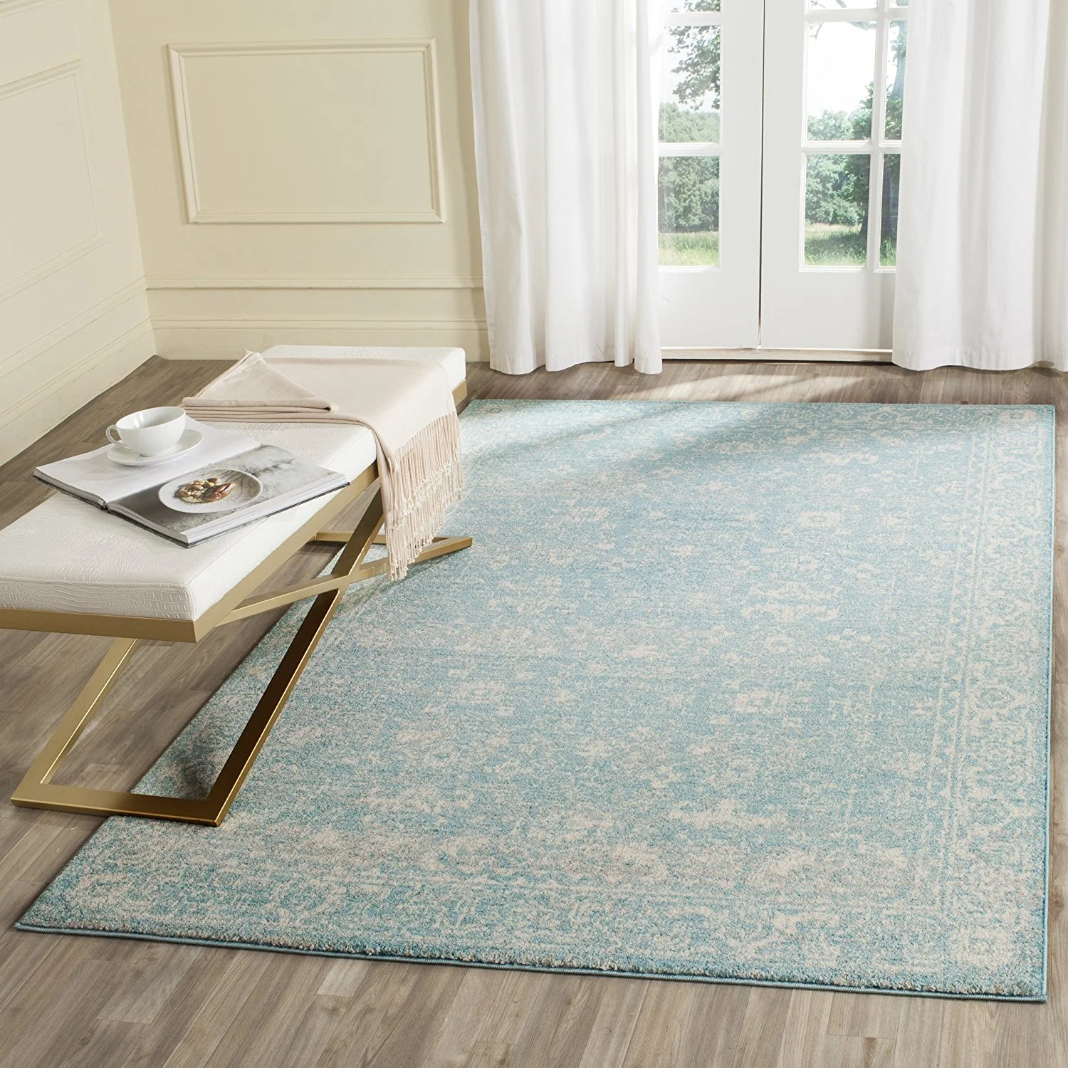 Safavieh Evoke Collection EVK270D Vintage Light Blue and Ivory Area Rug (6'7" x 9')