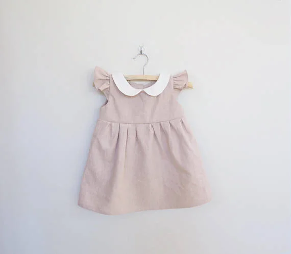 Baby Dress for Girl Baby and Girl Toddler, Dusty Pink Linen, Classic Retro Dress, Peter Pan Collar, 1st Birthday Outfit, Spring Easter Dress