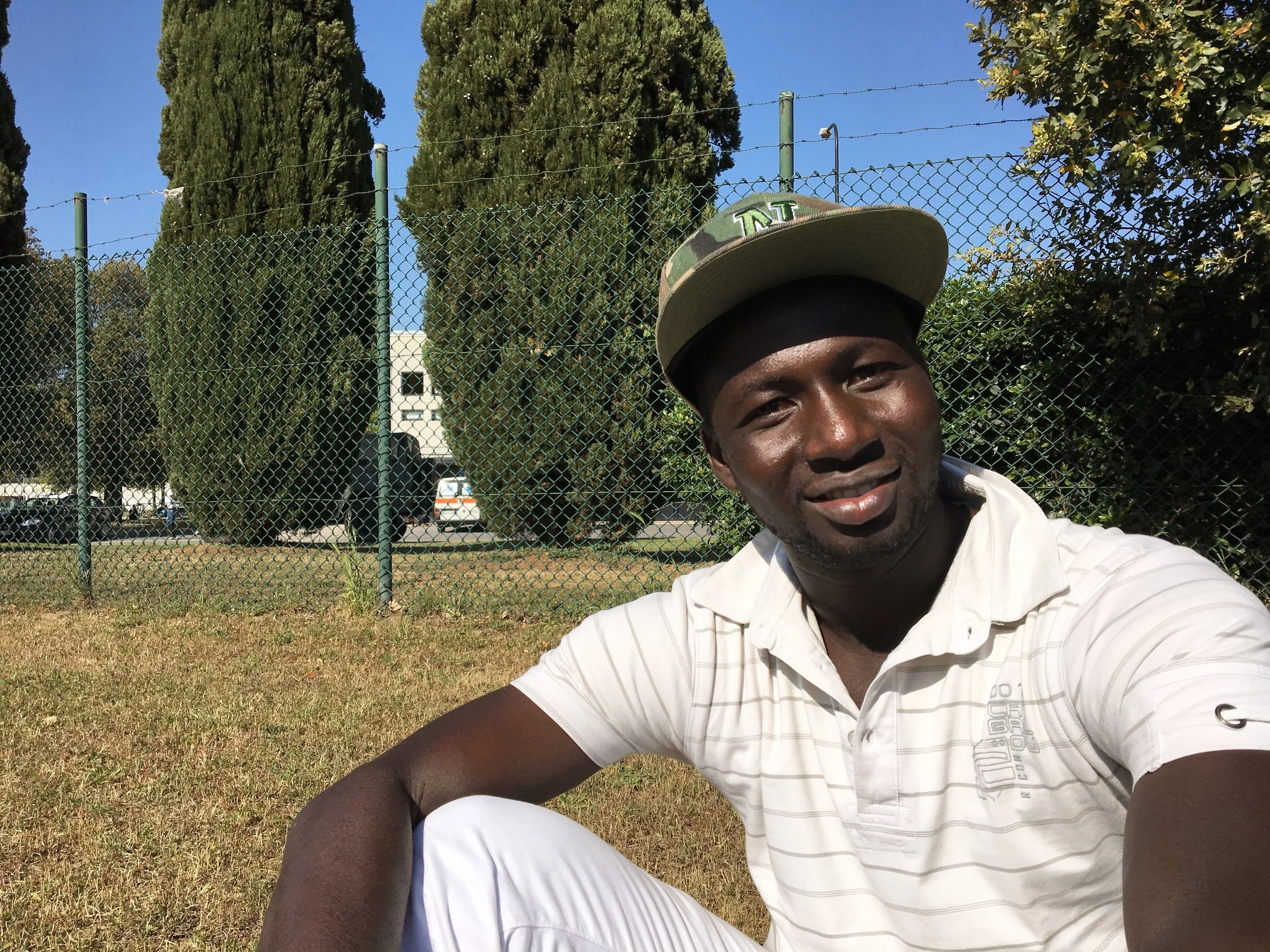  Outside the barbed wire fence of his housing, April 2017. 
