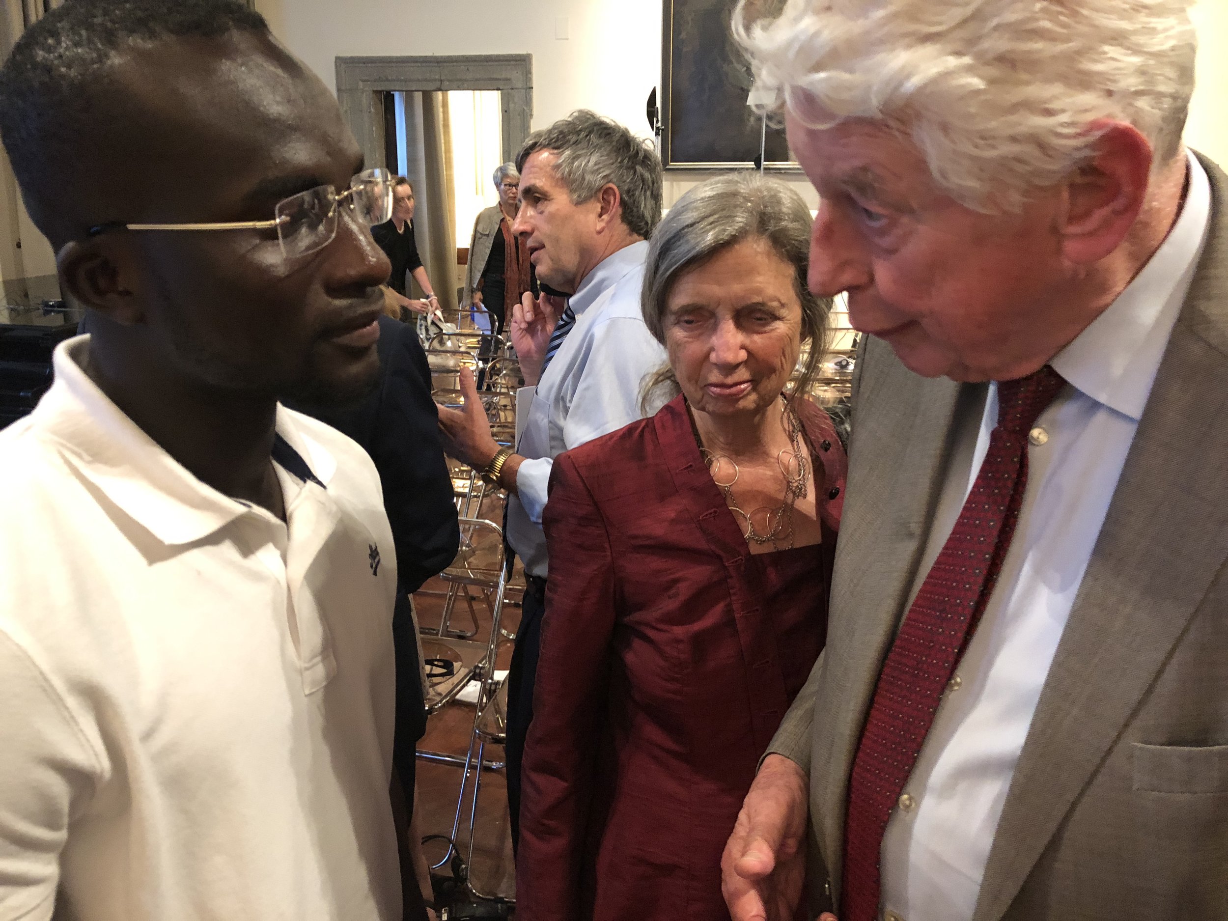  Bakary David and Willem Kok talk after the conference. The Embassy of Switzerland, Rome. 11 June 2018. 