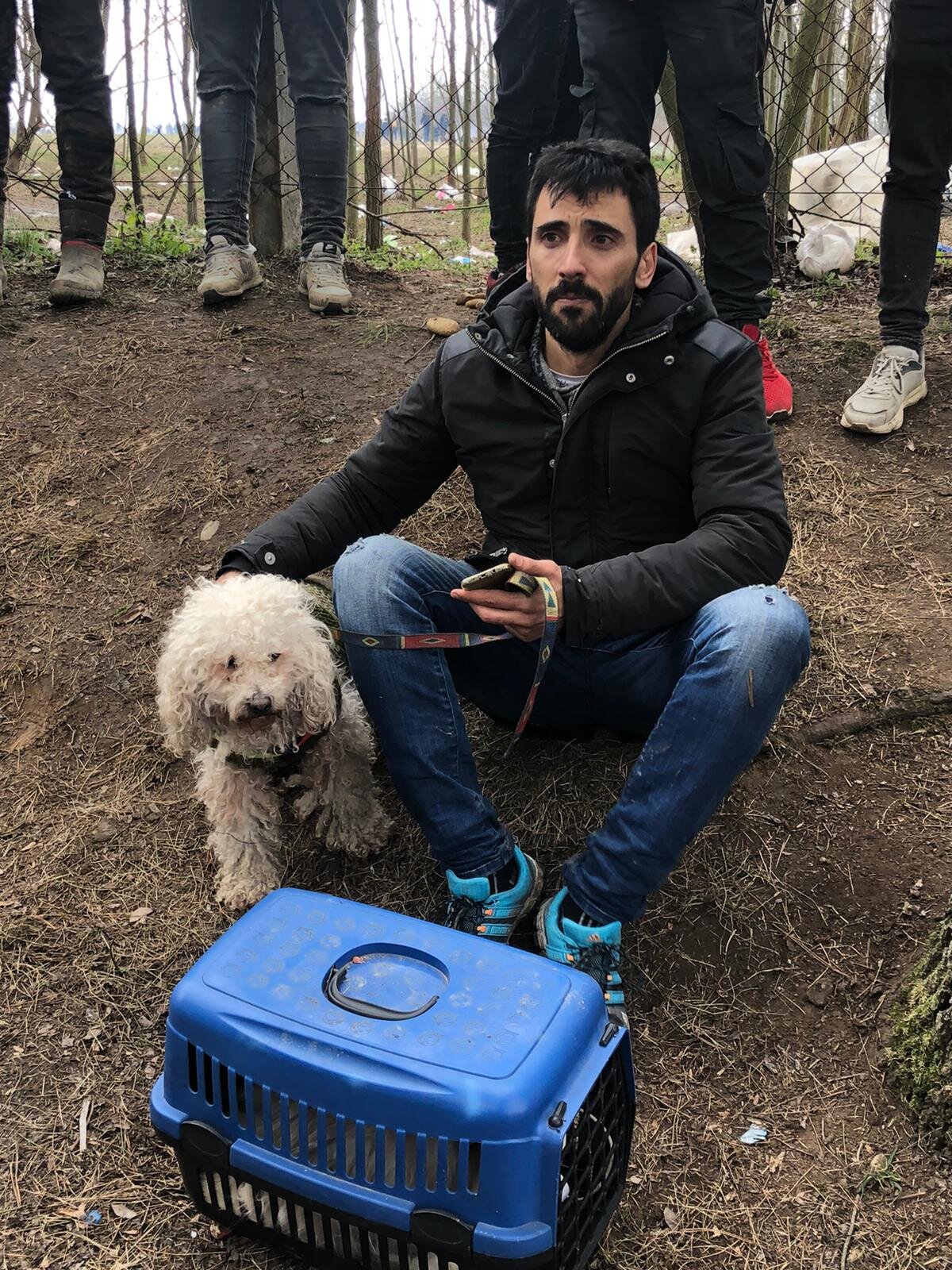   Ahmed (Syria) with his dog and cat, in Pazarkule, Turkey. 28 February 2020. ©Migrants of the Mediterranean  