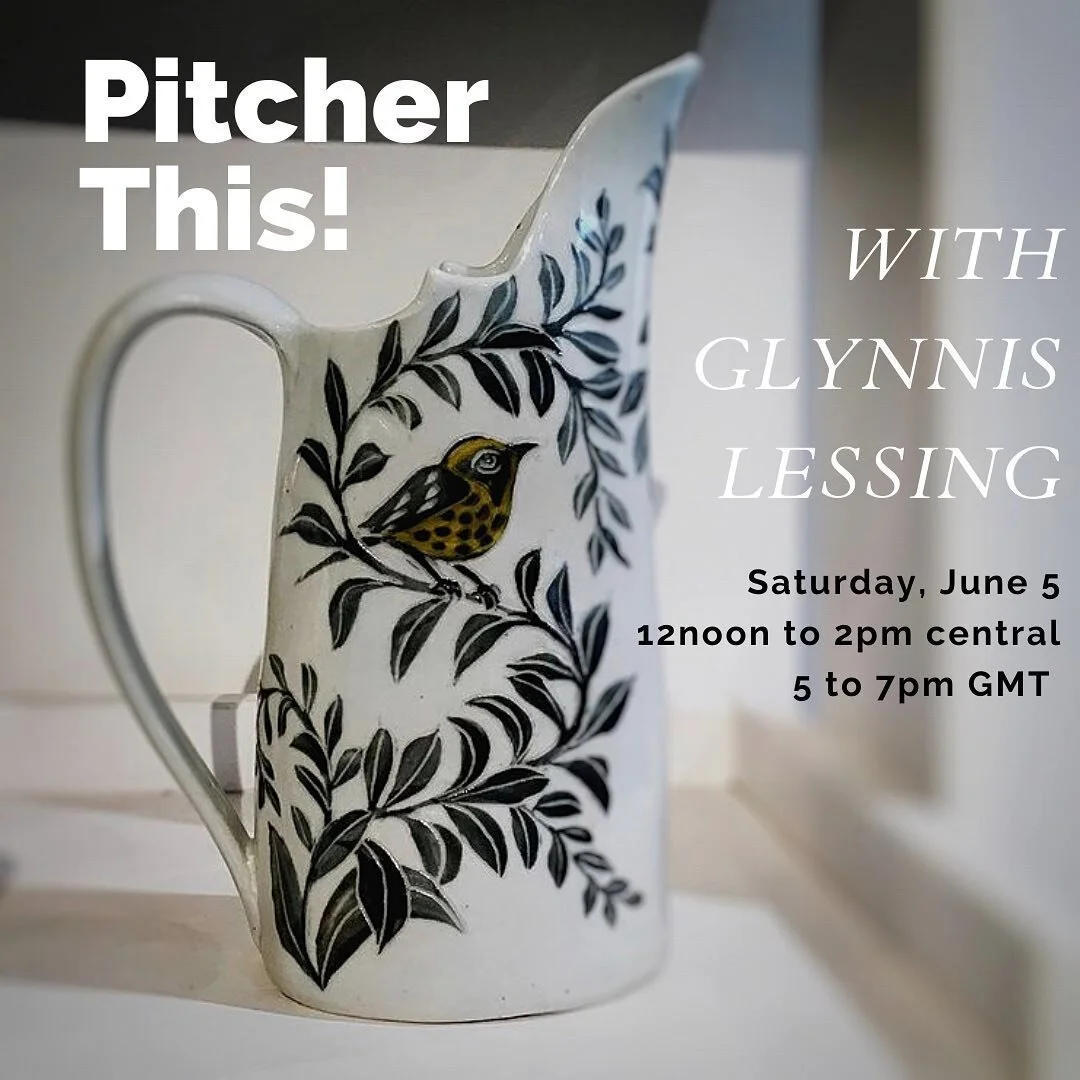 Don't miss this chance to see the incredible Glynnis Lessing (@glynnislessing) present her techniques on decorating her pitcher forms. Templates and handouts included. 
&bull;
Saturday, June 5
1-3pm Eastern
12noon-2pm Central
5-7pm GMT
&bull;
#franka