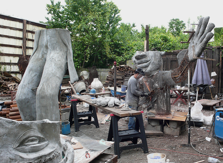The backyard during a sculpture project! This is for Cleveland, Ohio.