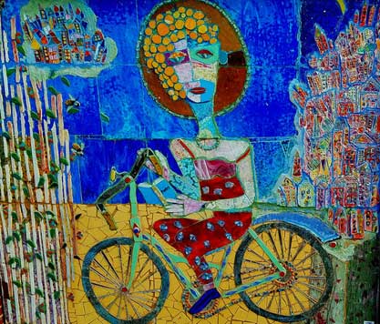 Women on a Bike Reading Poetry