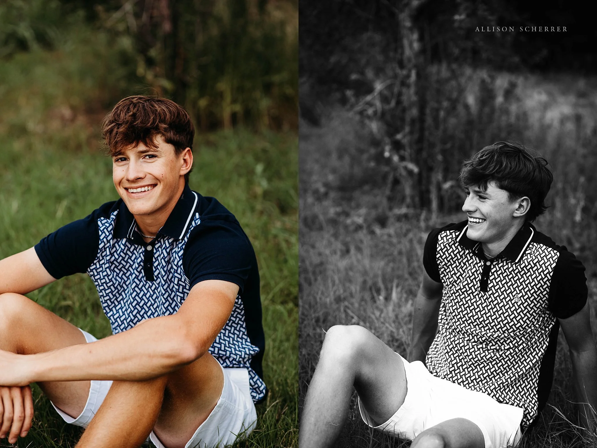 Brody laughing during senior session in Kansas