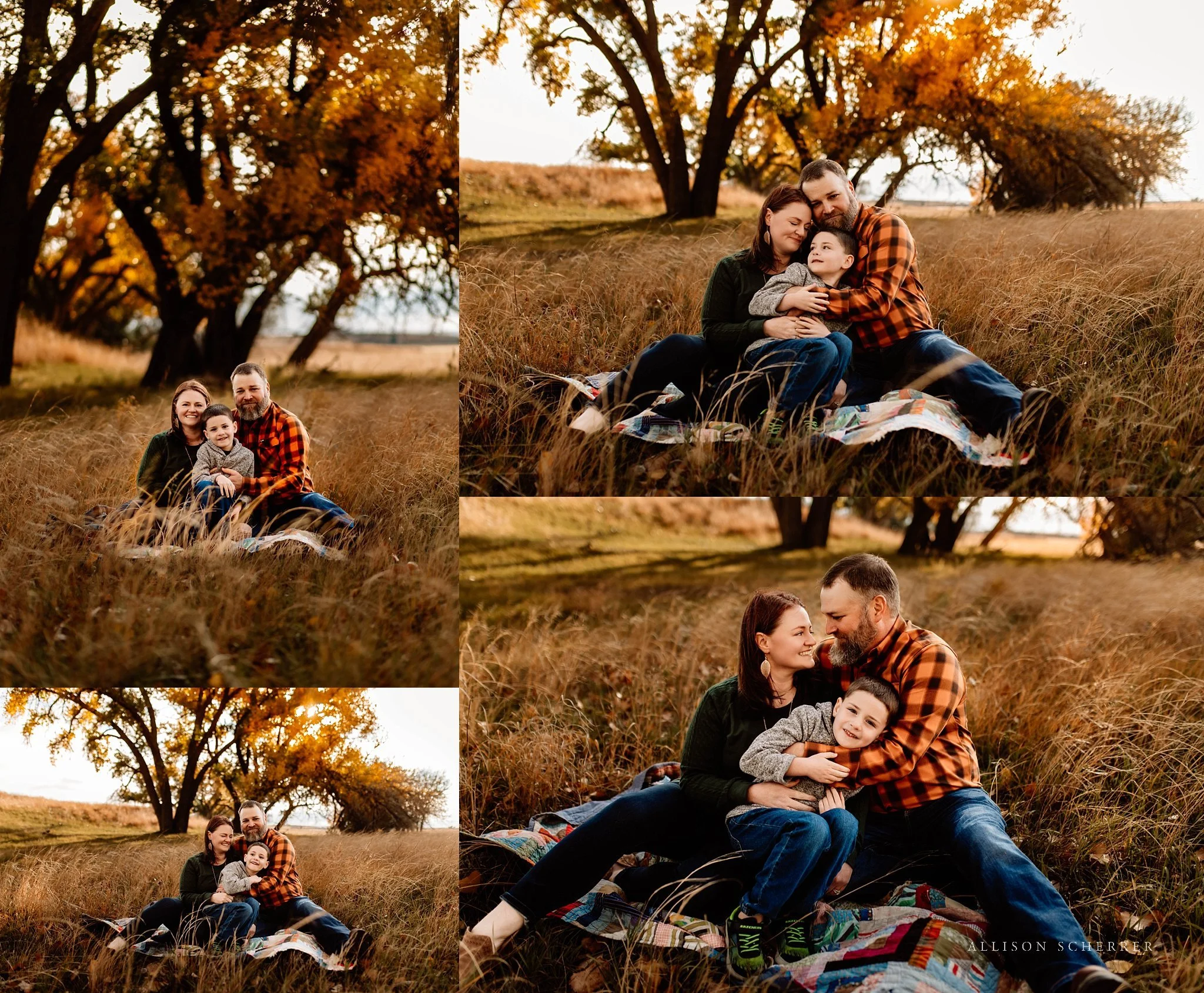 Parents and son during natural, relaxed fall photos in Limon CO