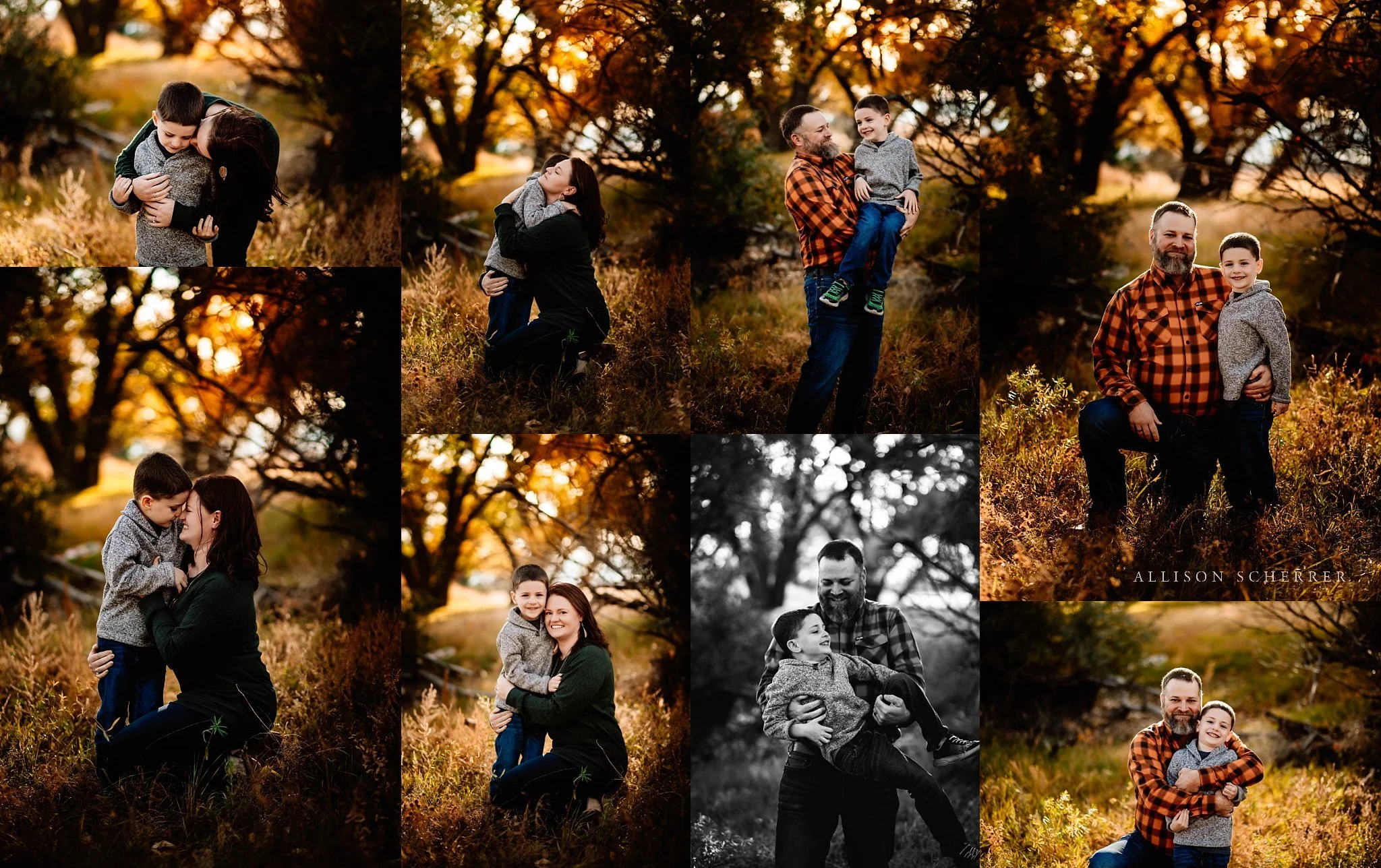Parents with young son surrounded by vibrant fall color in Limon CO