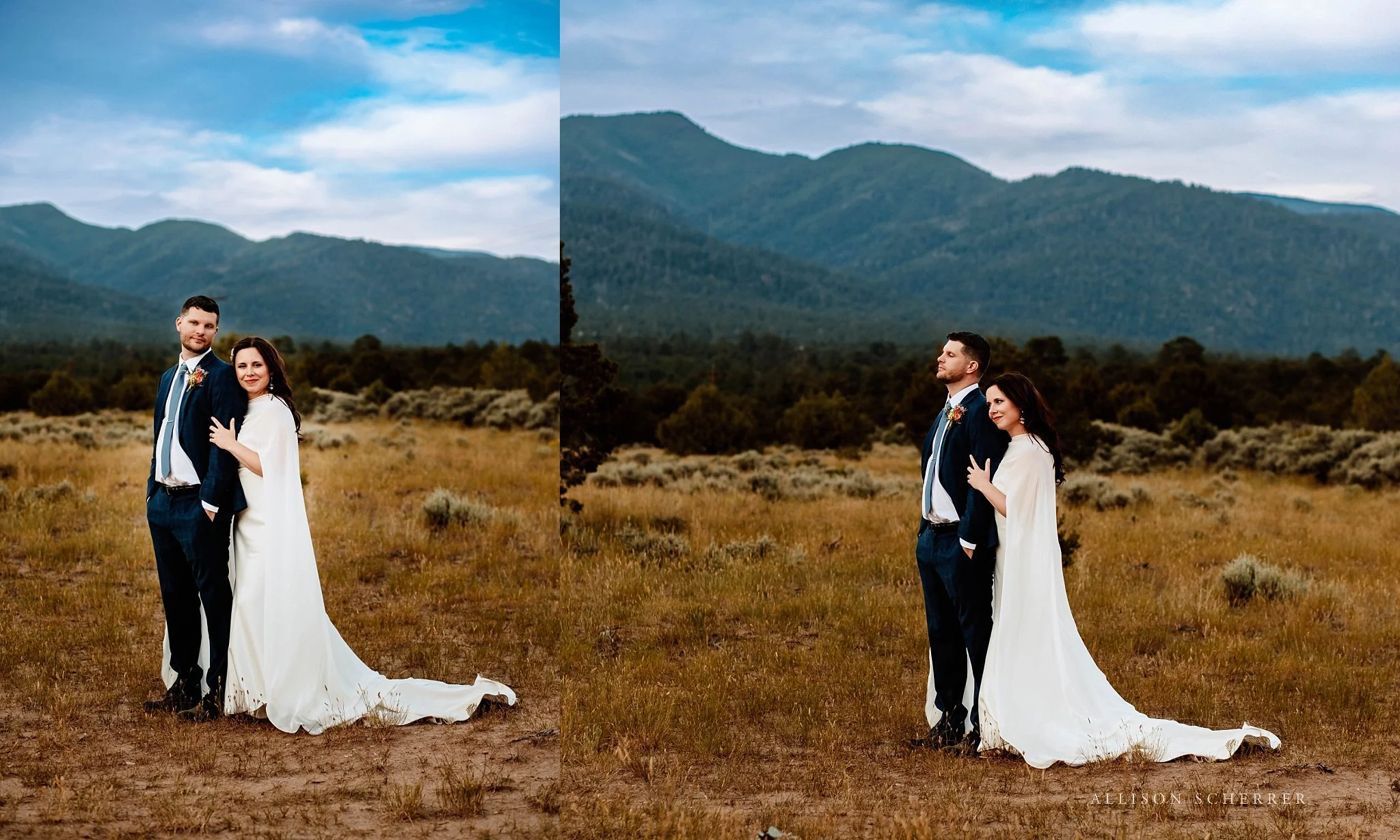 Mountain backdrop during intimate New Mexico wedding