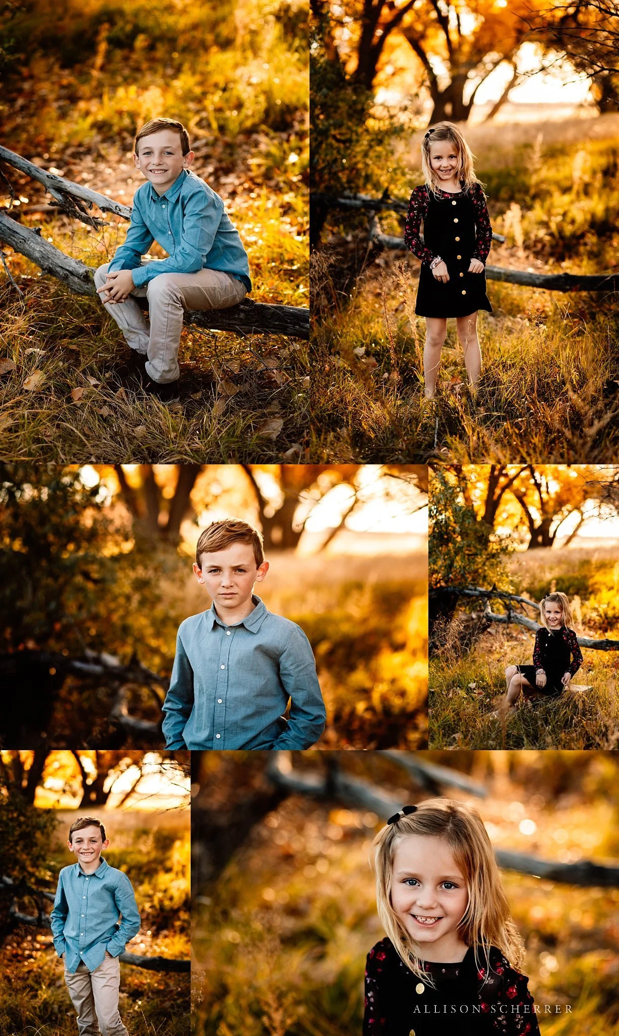 Nine‑year‑old boy and five‑year‑old girl during fall photos in Limon
