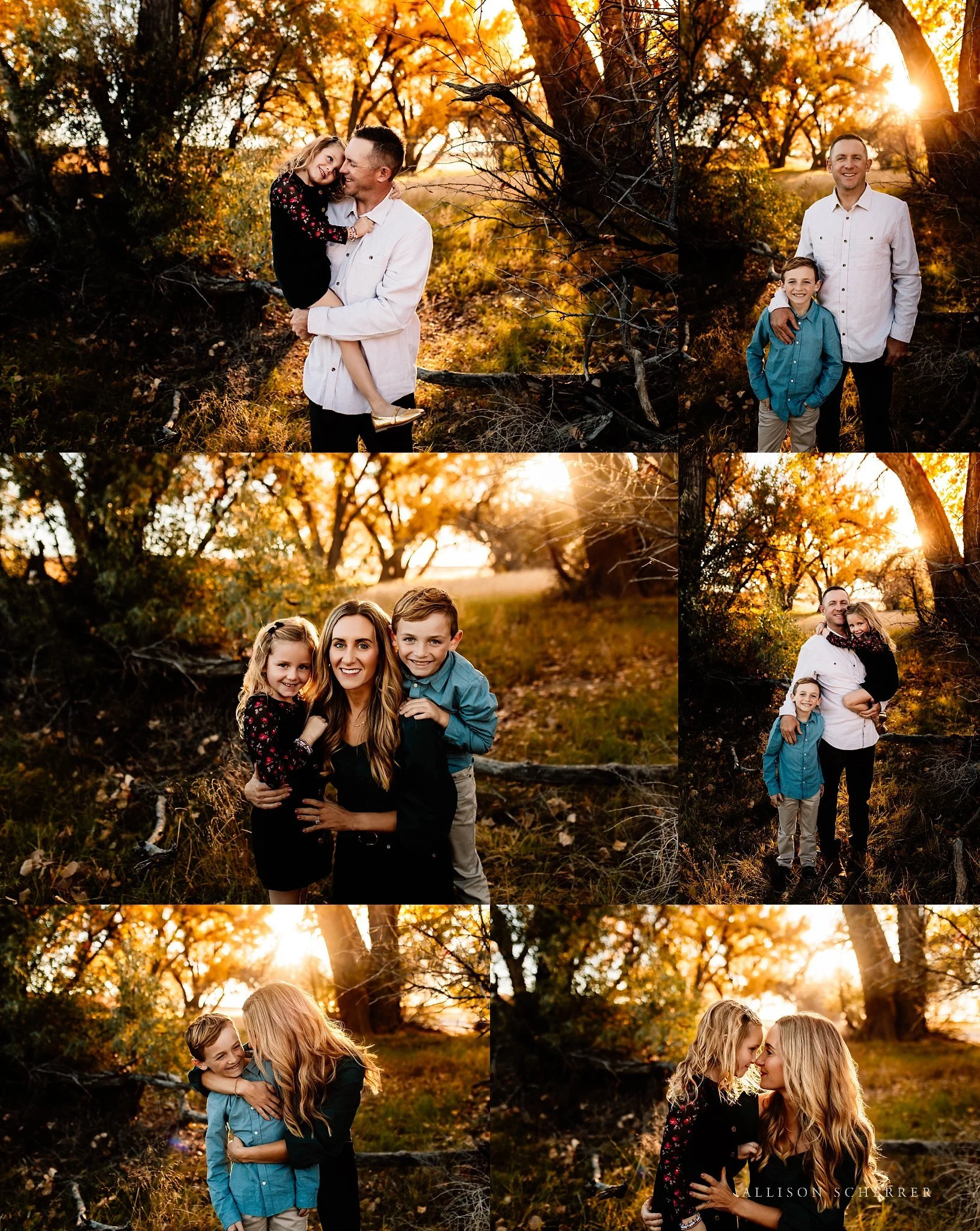 Parents with two kids during golden hour creek bed session