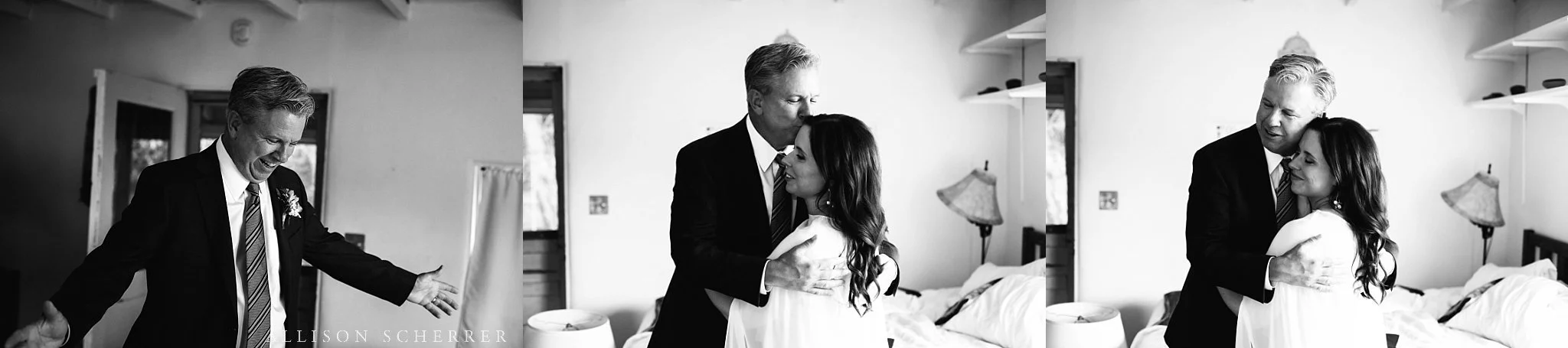 Tender getting ready moment during intimate destination wedding
