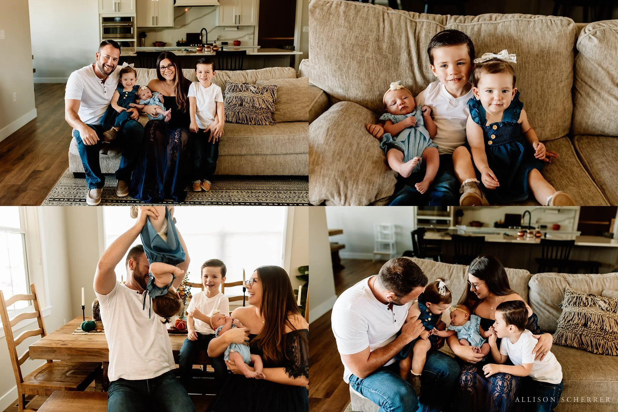 Siblings under three snuggling newborn baby during lifestyle session in Johnstown