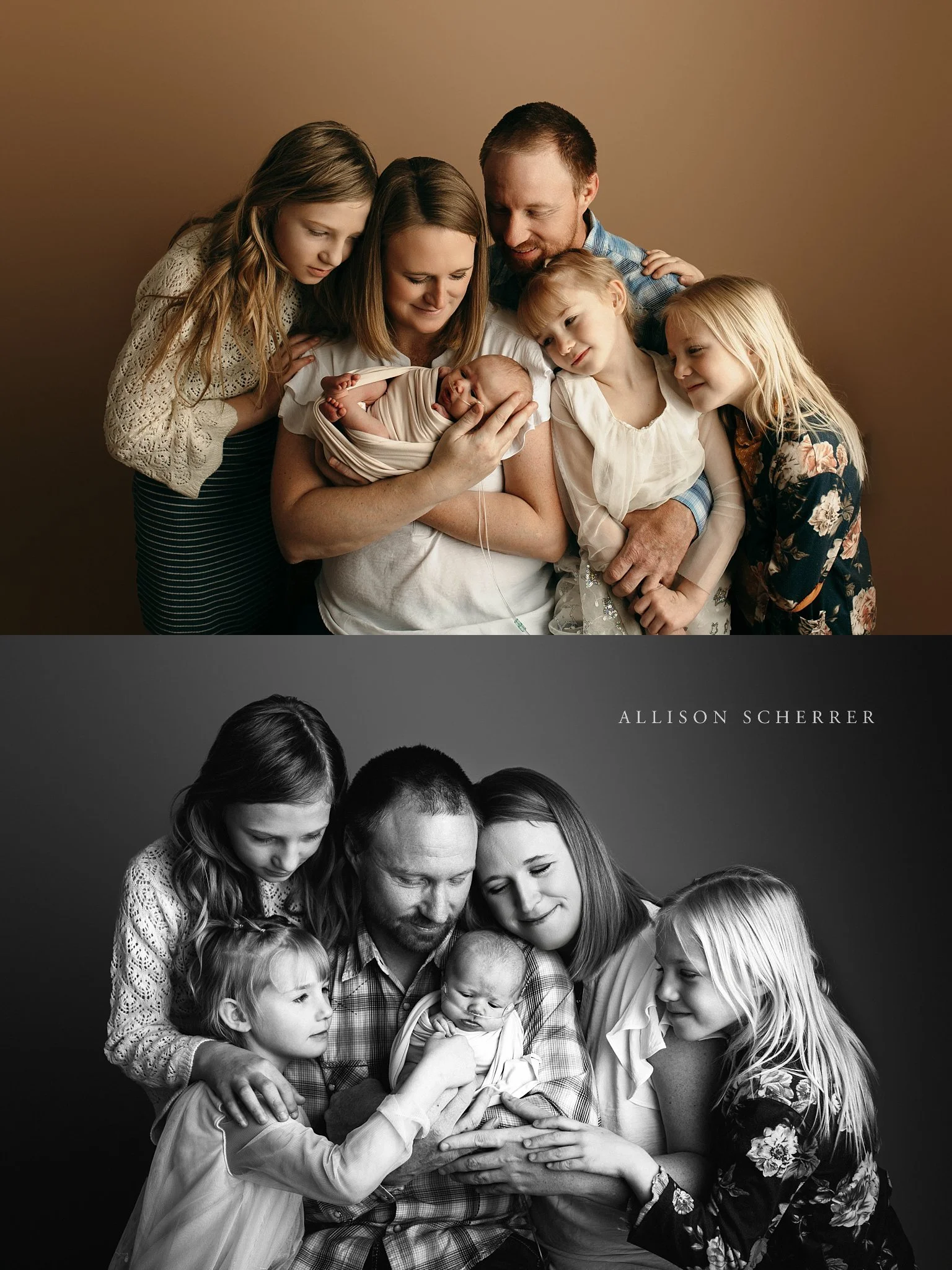 Family newborn portraits with three big sisters in Limon CO