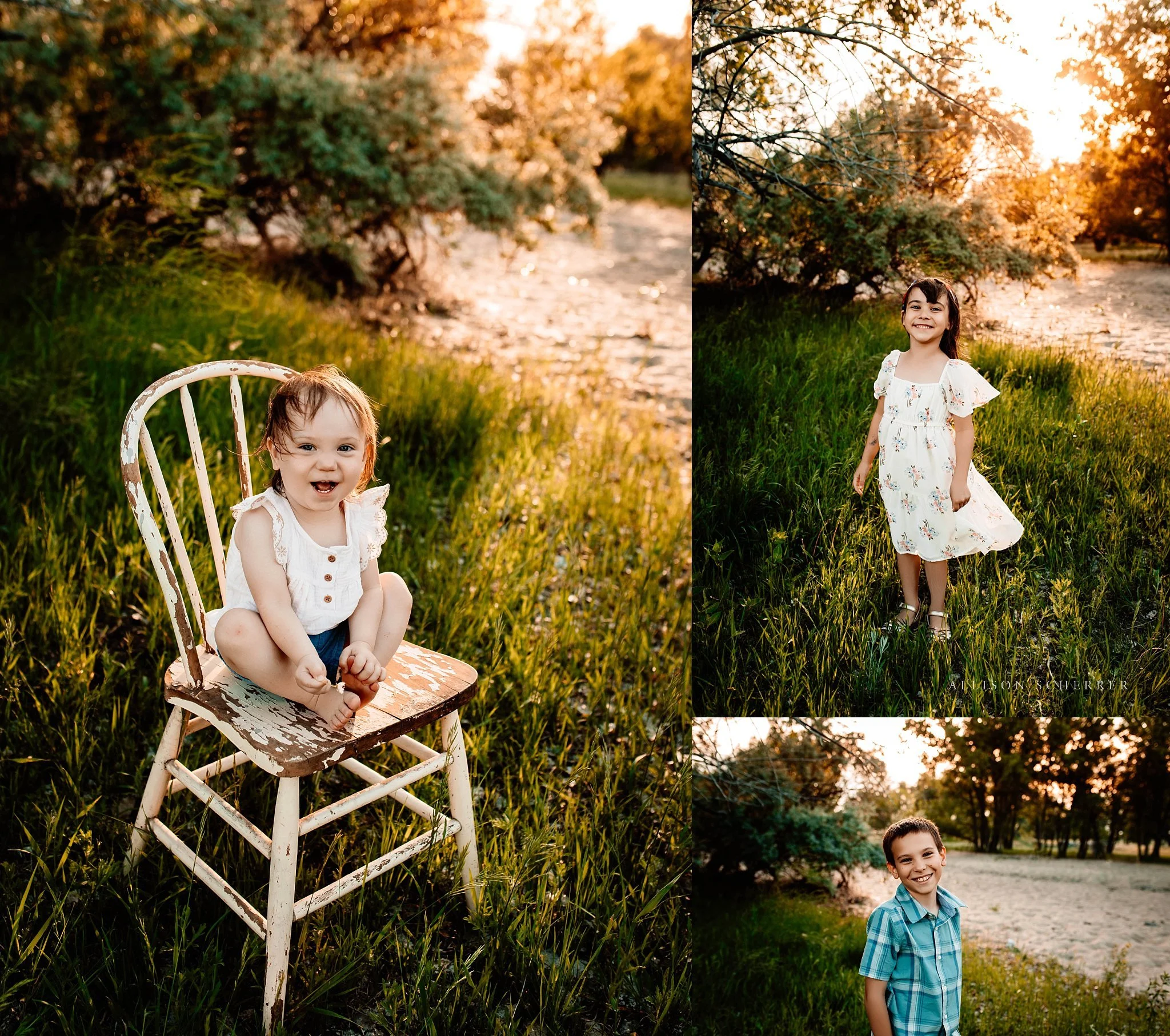 Outdoor family portraits in lush green Colorado June landscape