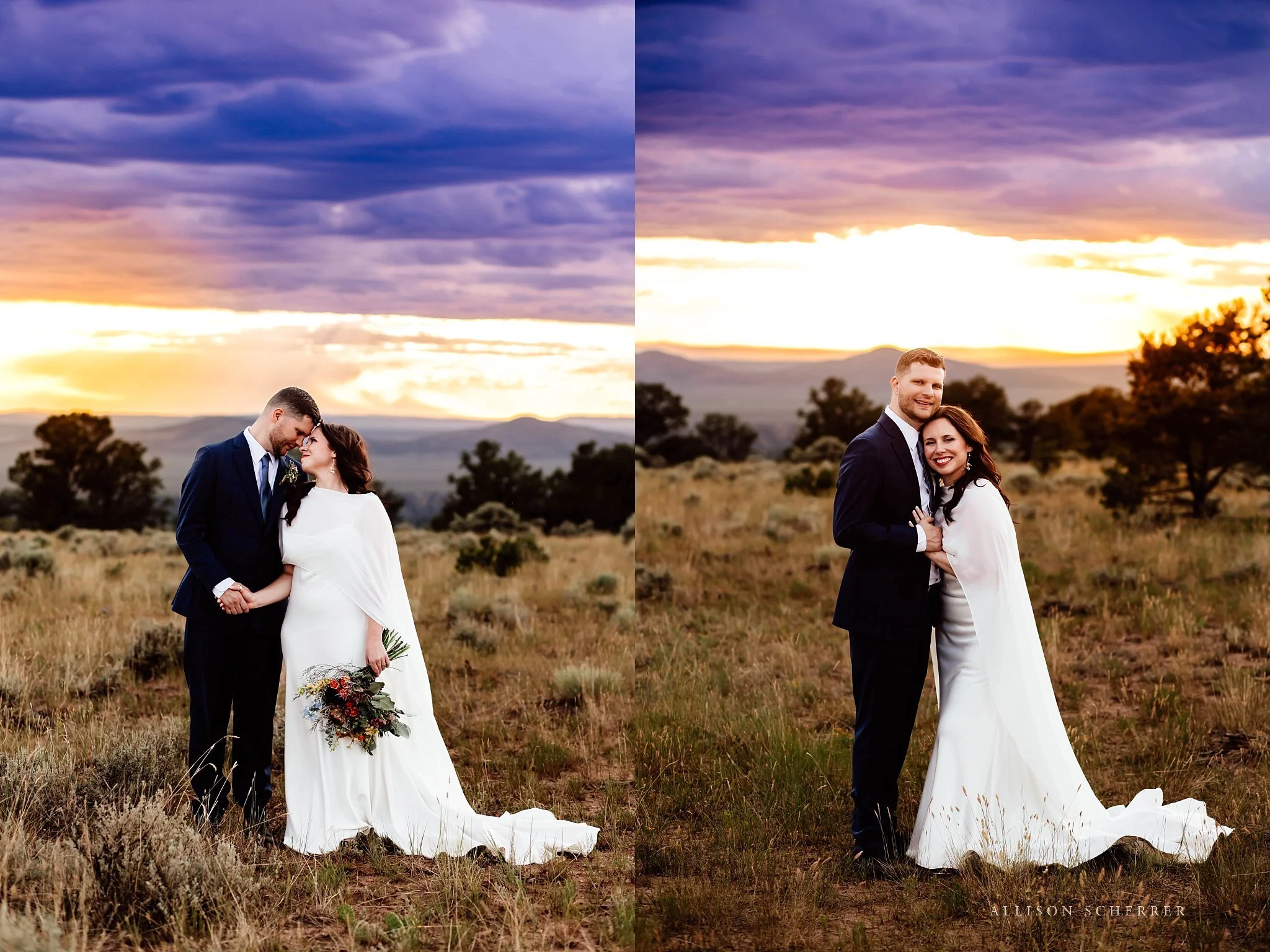 New Mexico desert sunset wedding portraits