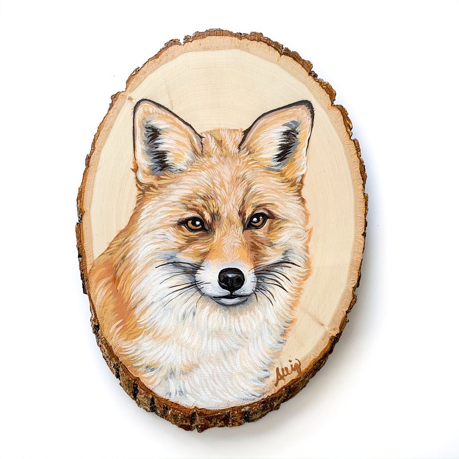 Red Fox, Approx 10”, acrylic on wood, 2020