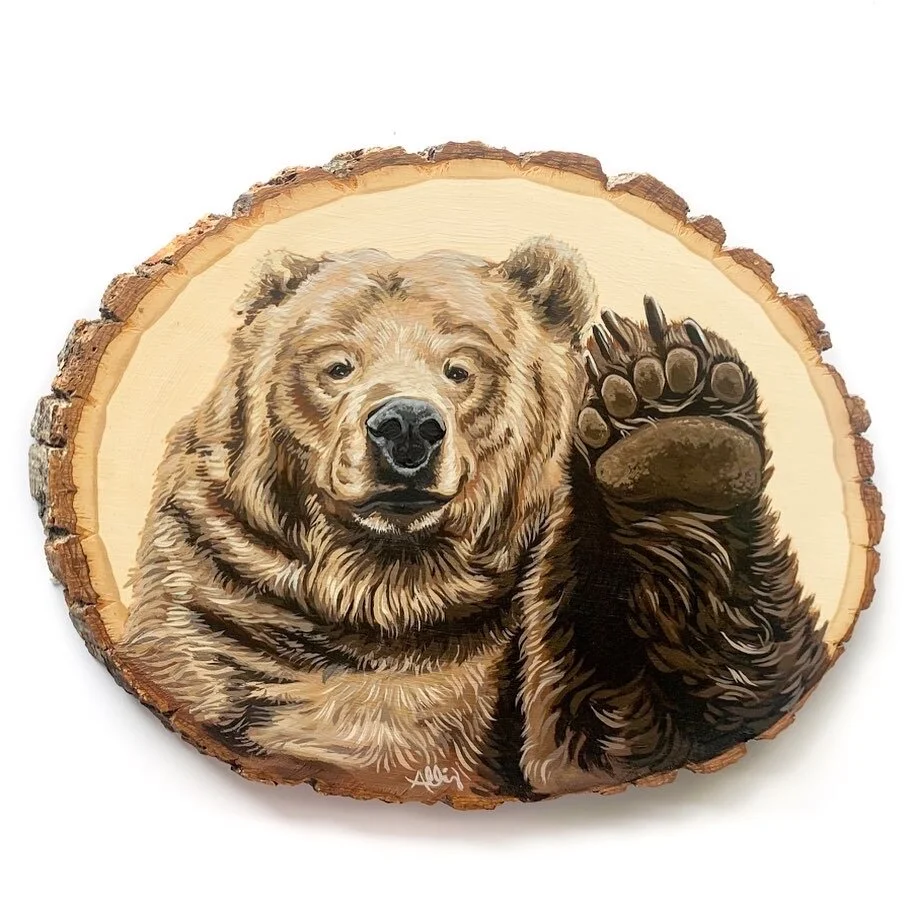 Waving Bear, Approx 12”, acrylic on wood, 2020