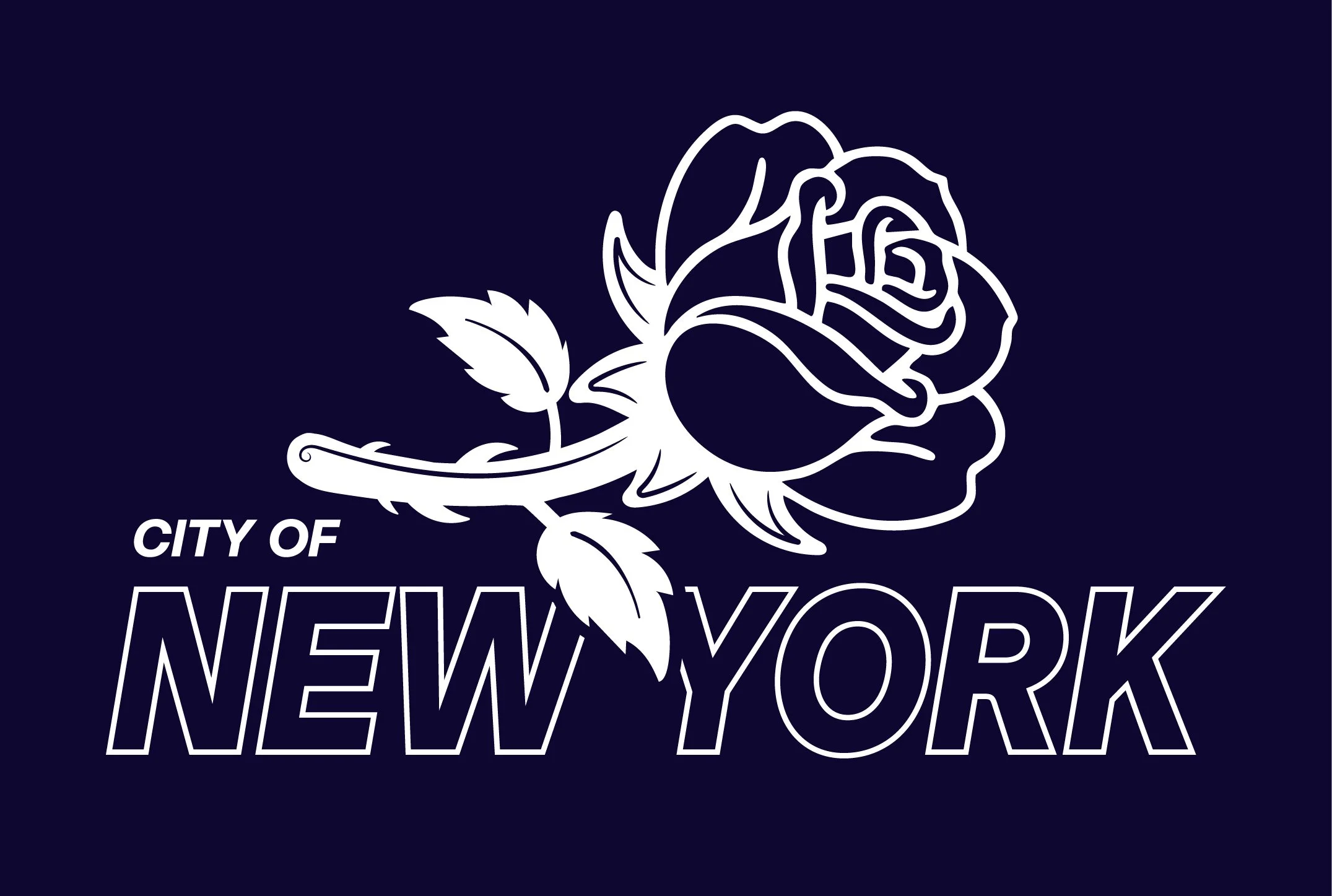 Line art of a rose with leaves above the text 'CITY OF NEW YORK'.