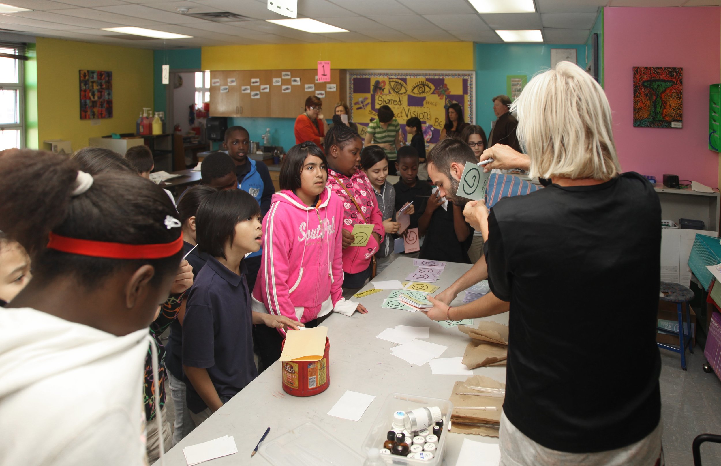 Smell Workshop with artist Sissel Tolaas and students from Alta Vista Charter Middle School, Kansas City, Missouri, 2012. (photo: Megan Mantia)