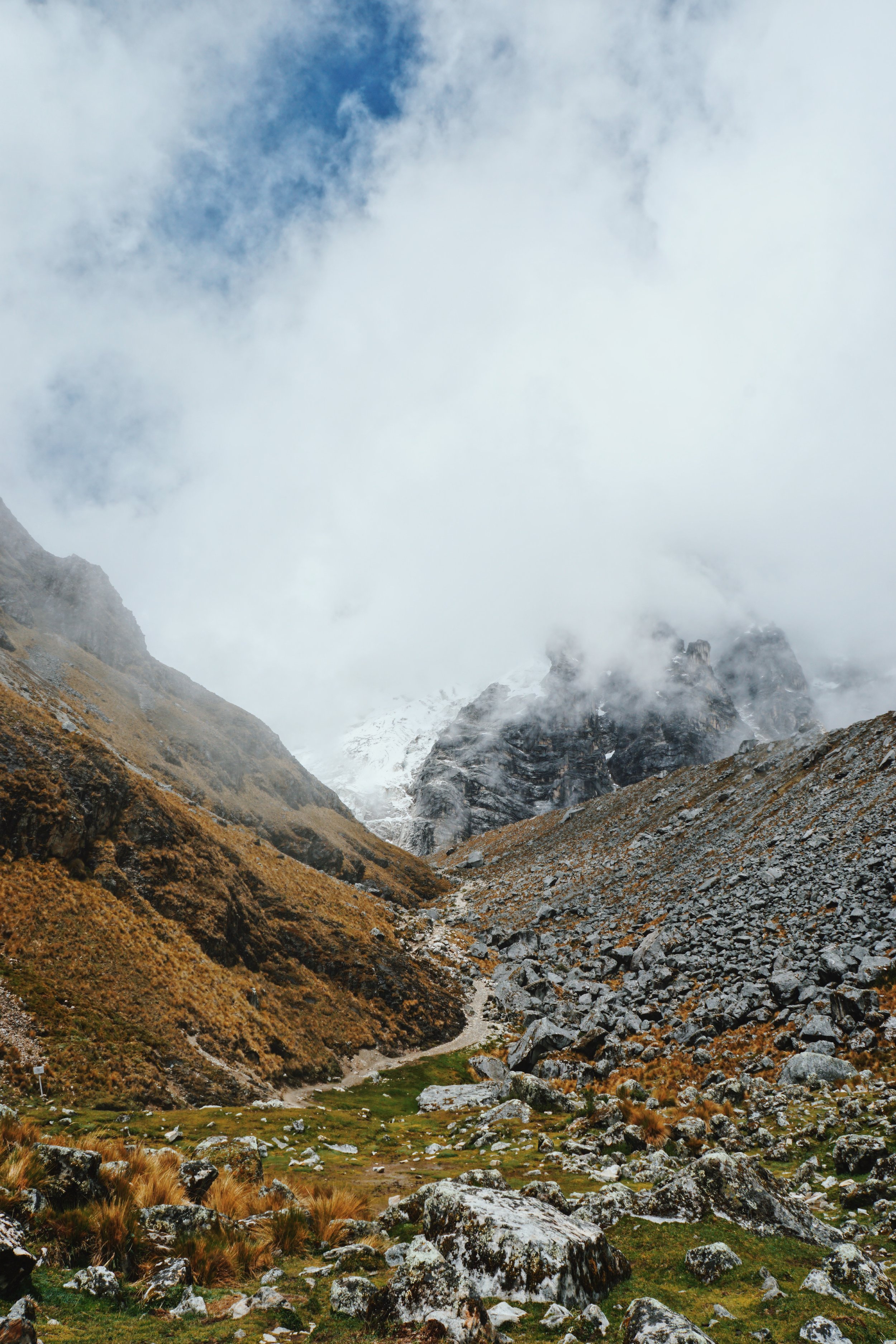  Catching glimpses of snow-capped mountains going over the Salkantay Pass. 