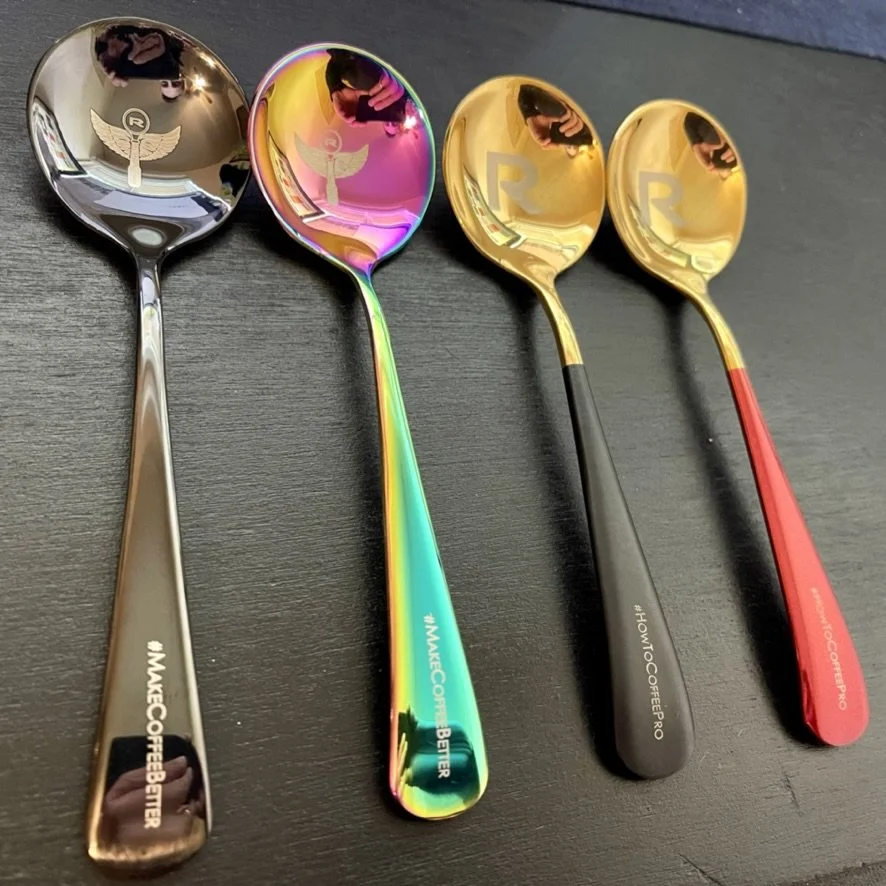 Custom Logo Gold Black Specialty Coffee Cupping Spoon