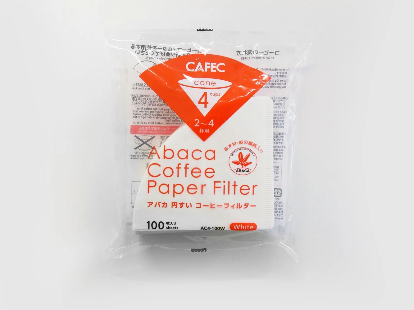 AC4-100W Cafec Abaca Coffee Paper Filter 100 Pack 4 Cup Front.jpg