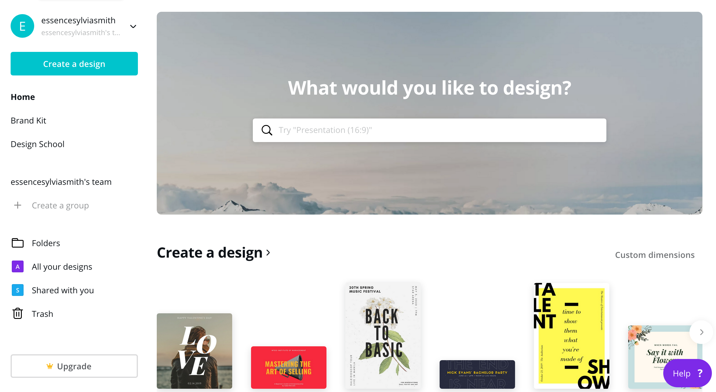 Canva homepage