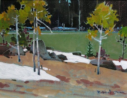 Shore Island From The Funnel, Lake Of The Woods, Ontario, 11 x 14 inches, acrylic on canvas, 2011 @mayberryfineart #robertgenn #canadianart