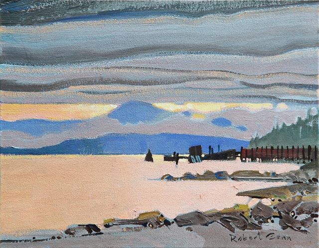 Waiting For The Ferry, North Pender Island, BC October 1992, 11 x 14 inches, acrylic on canvas @mayberryfineart #robertgenn #canadianart #gulfislands