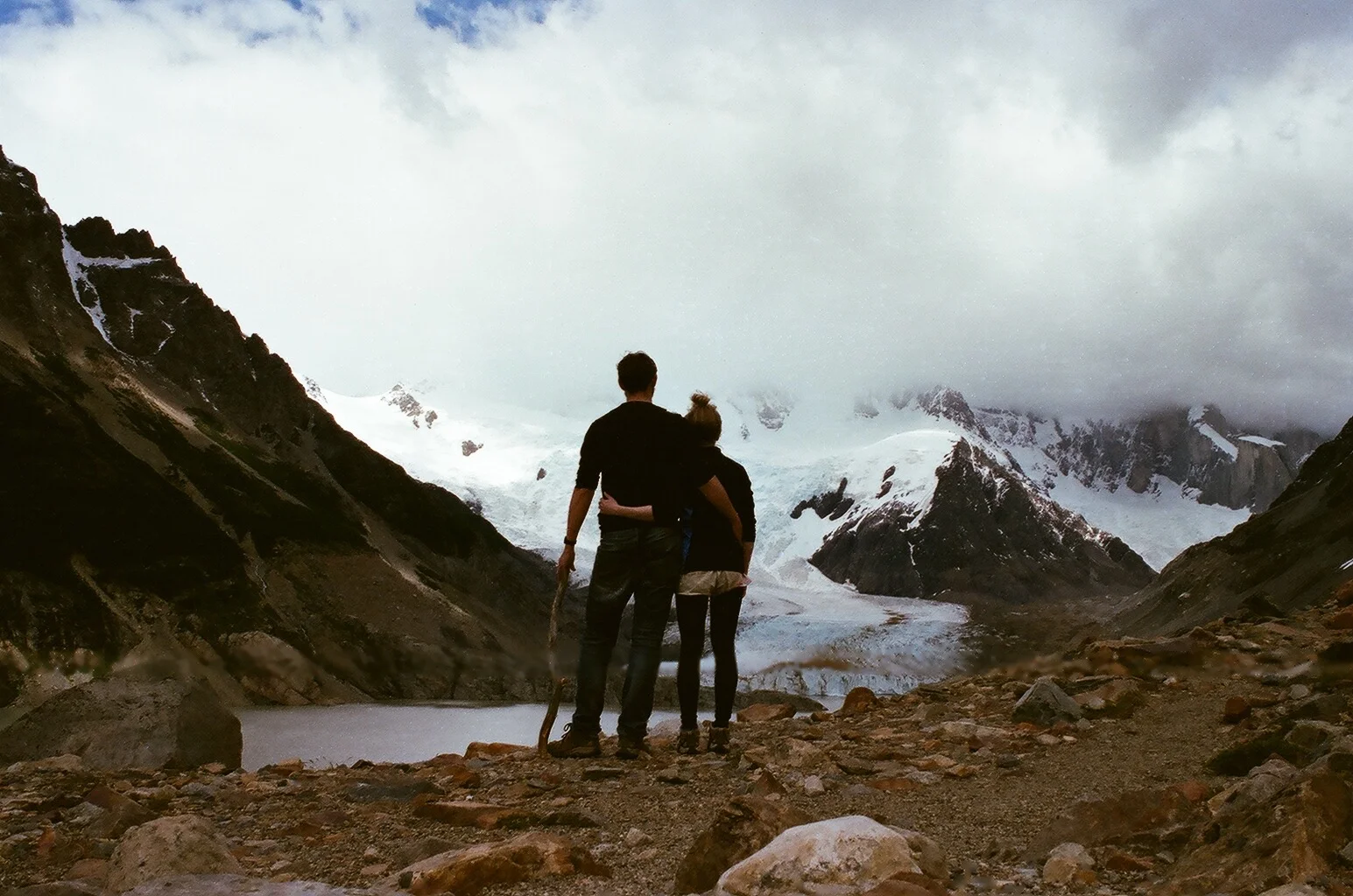 Mark and Ali watching over a glacier in Patagonia, Argentina.
