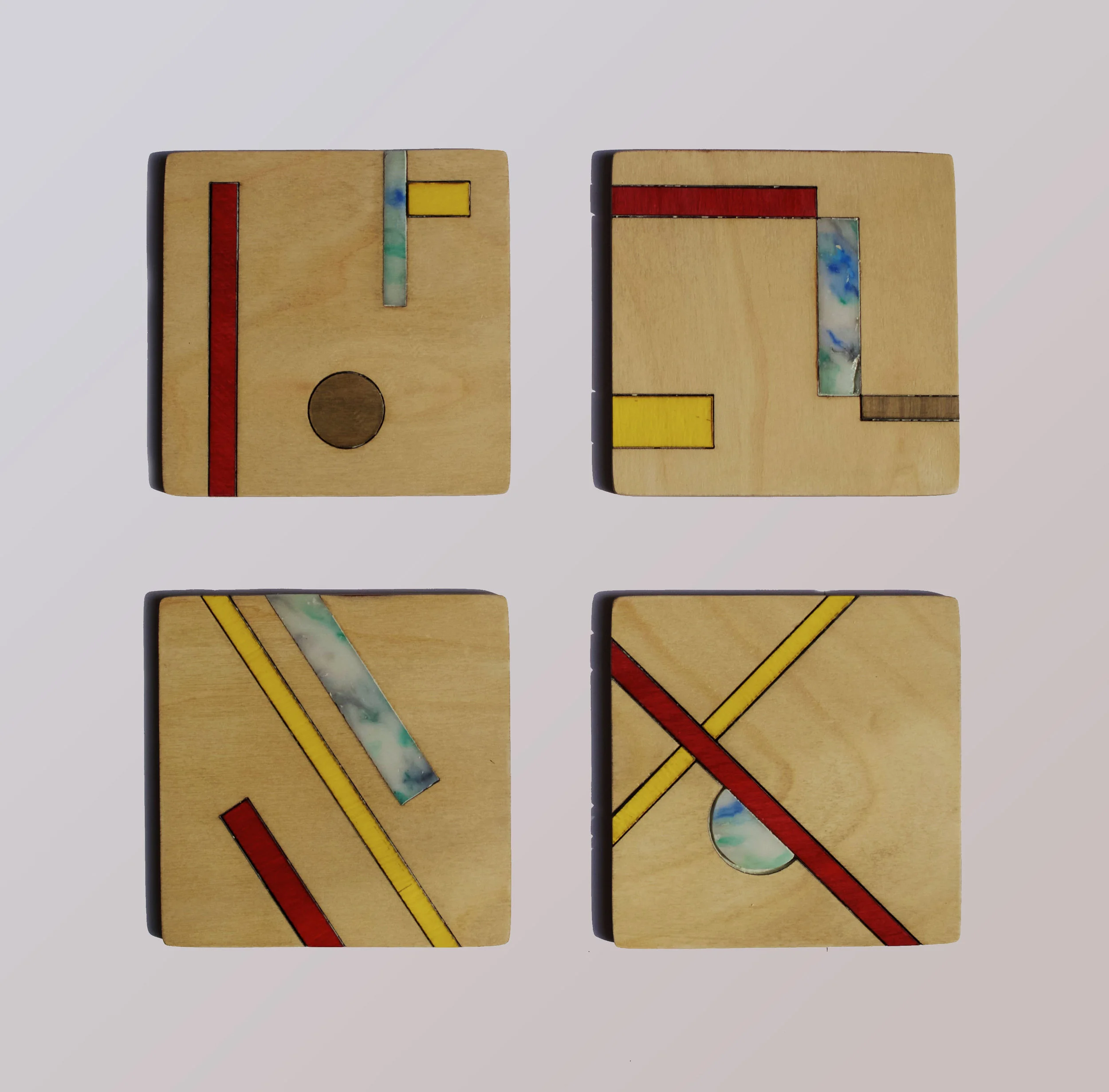 Studio Mali handmade plywood geometric drinks coaster with recycled HDPE insert