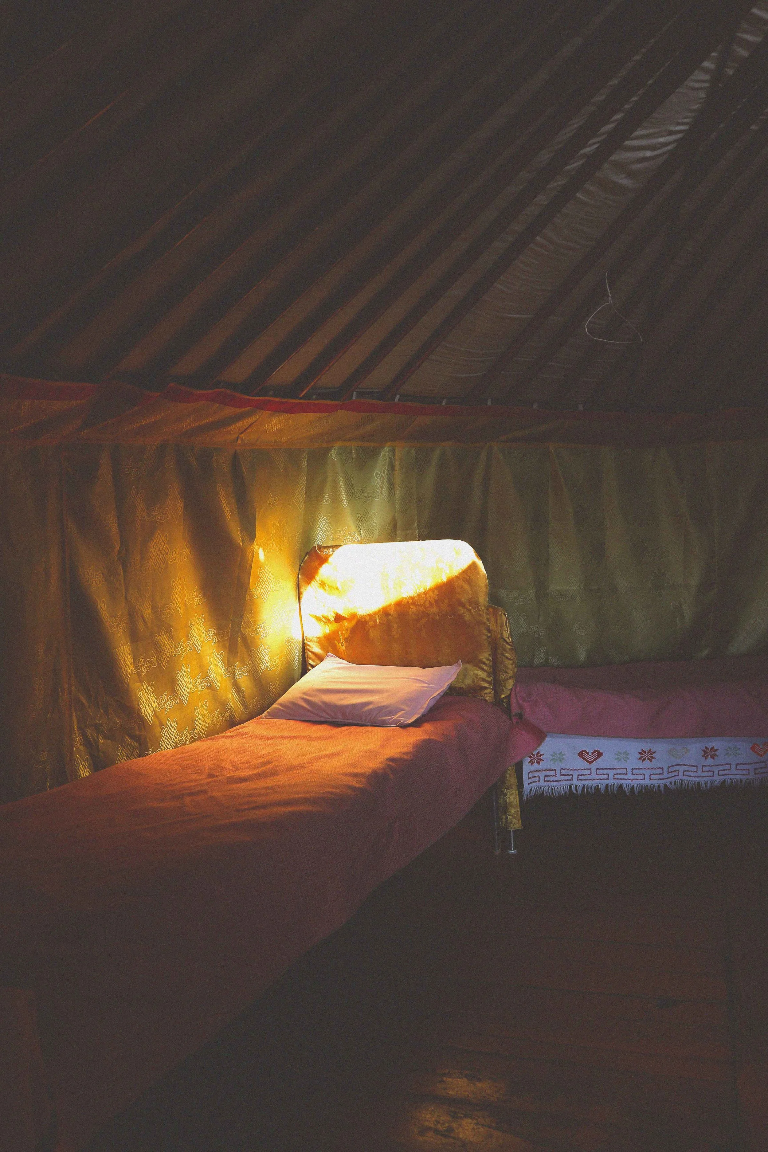 inside a mongolian ger yurt structure beds interior in mongolia