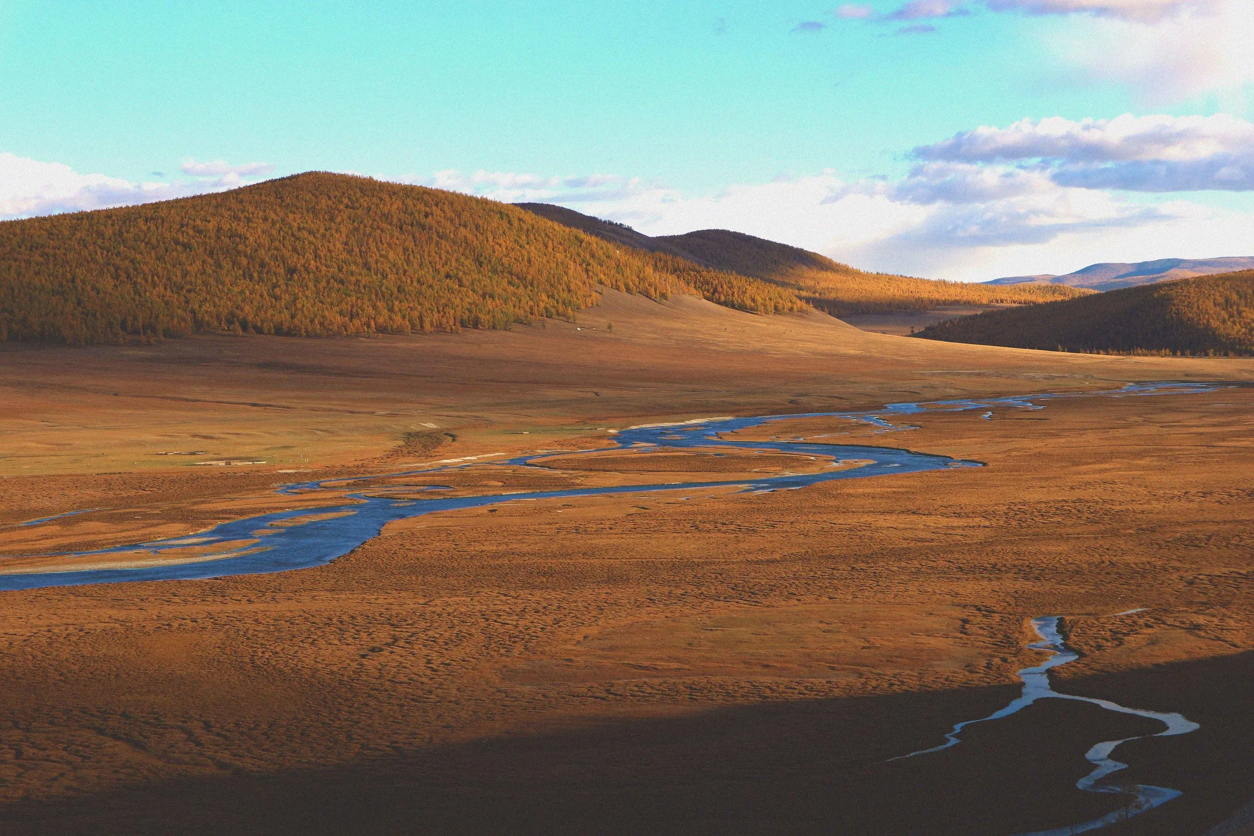 mongolian landscape countryside rivers mountains in mongolia